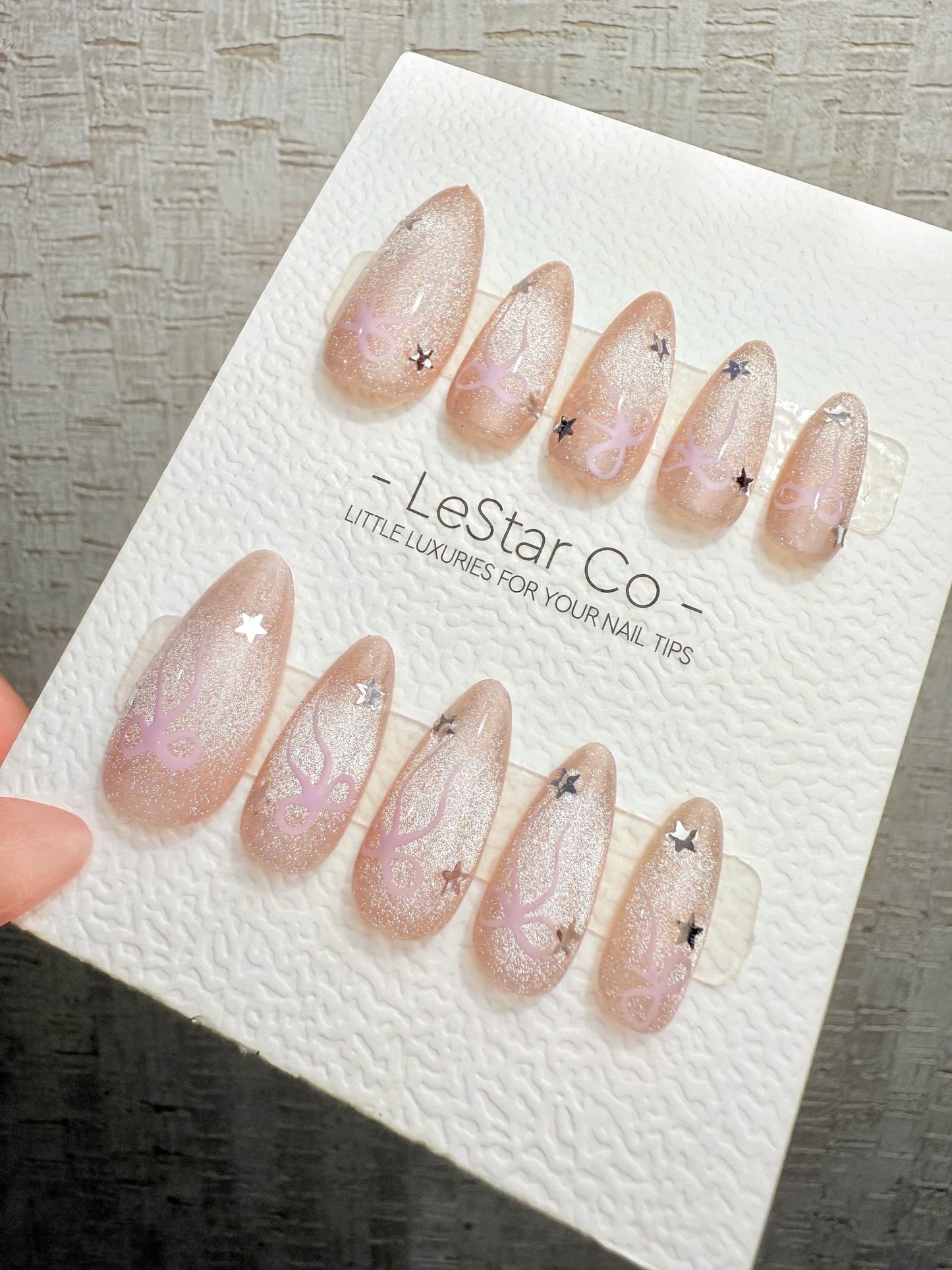 4for3 Timed Offer)Reusable Pink Ribbon Galaxy Cat Eye Effect |Premium Handmade Press on Nails Gel | Fake Nails | Cute Pressons Nail TMR1094