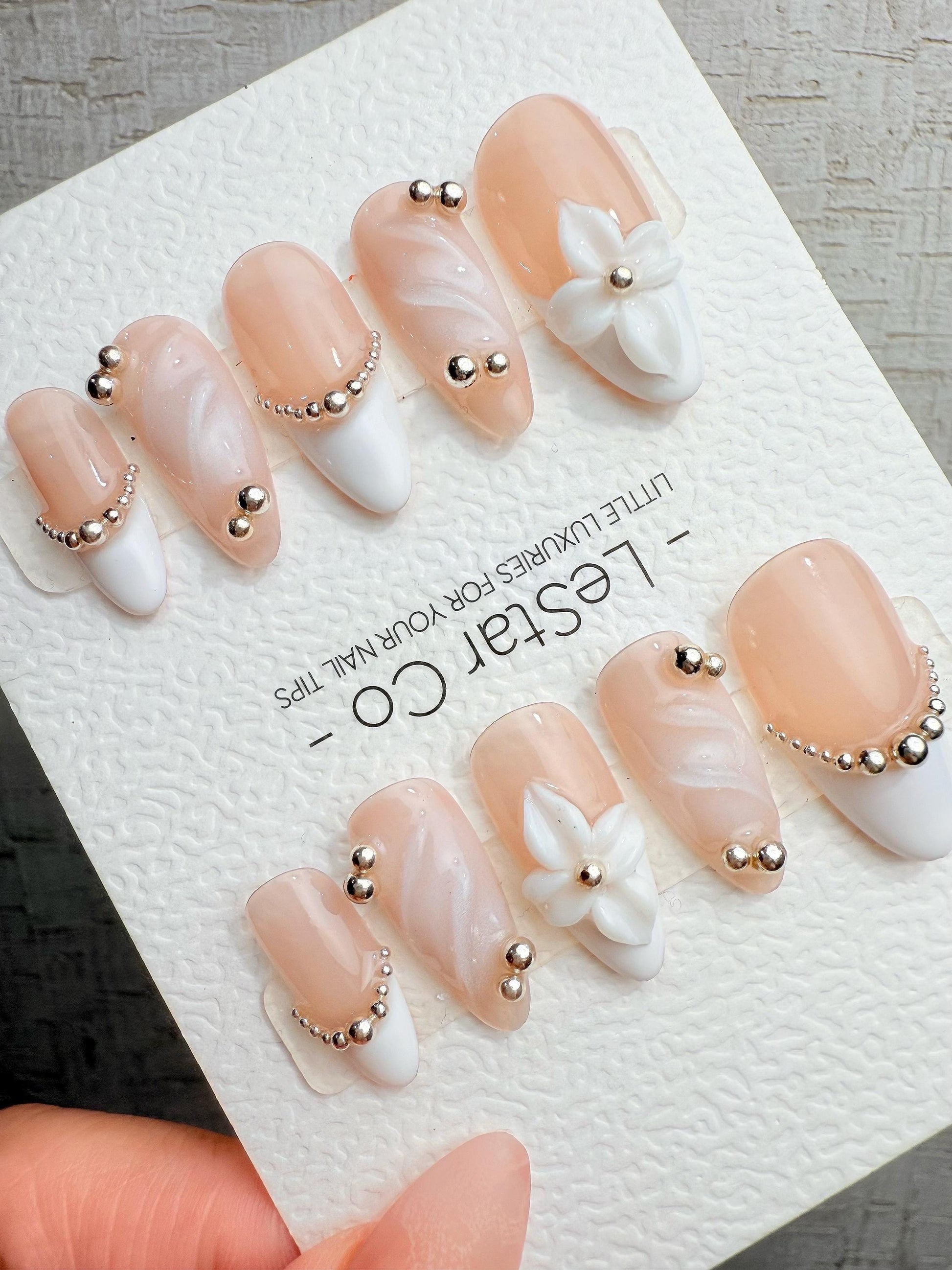 4for3 Timed Offer)Reusable Blush Orchid Grace 3D Effect |Premium Handmade Press on Nails Gel | Fake Nails | Cute Pressons Nail TMR1097