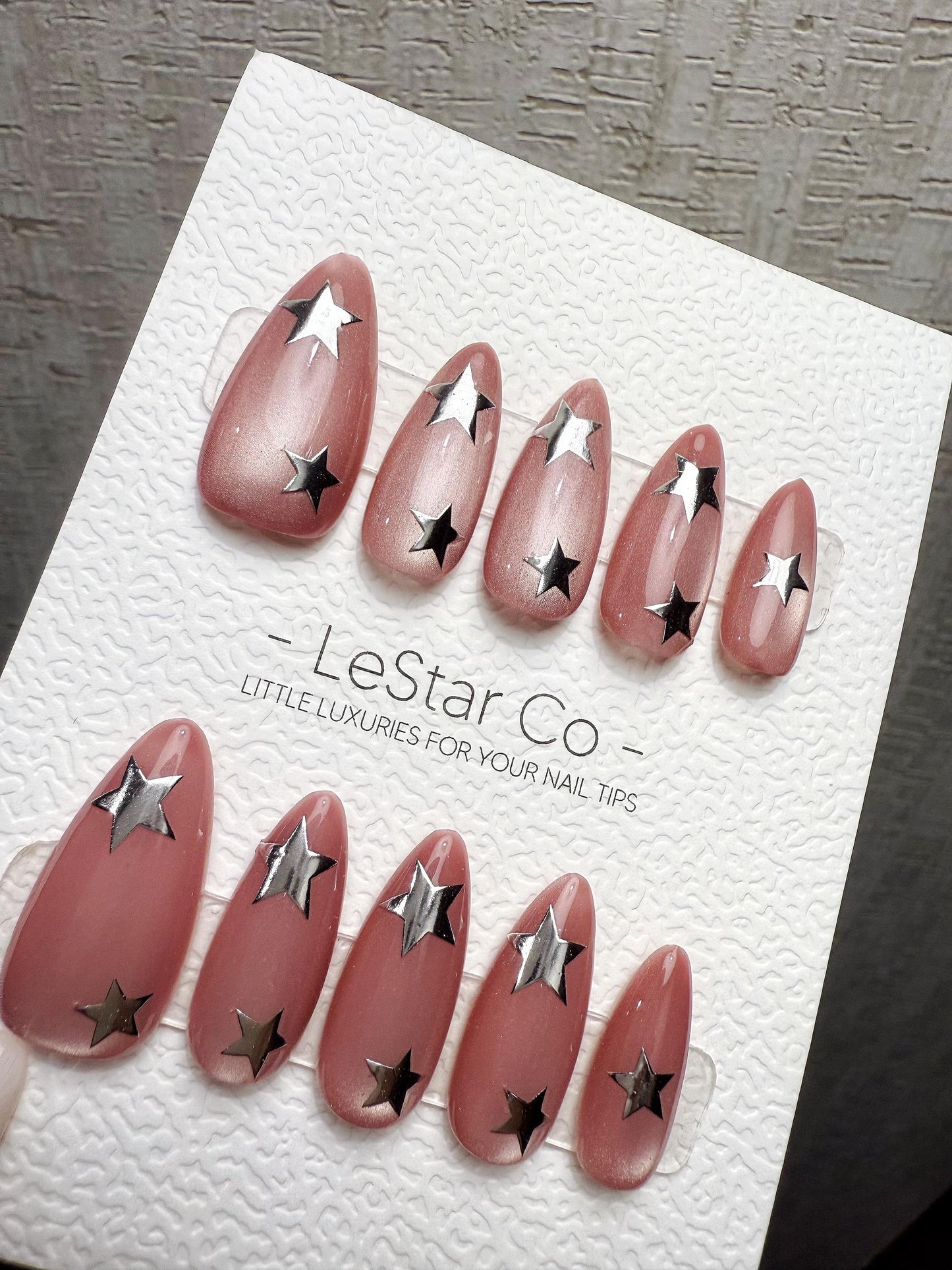 4for3 Timed Offer) Blush Star Struck Cat Eye | Handmade Press On Gel Acrylic Nails