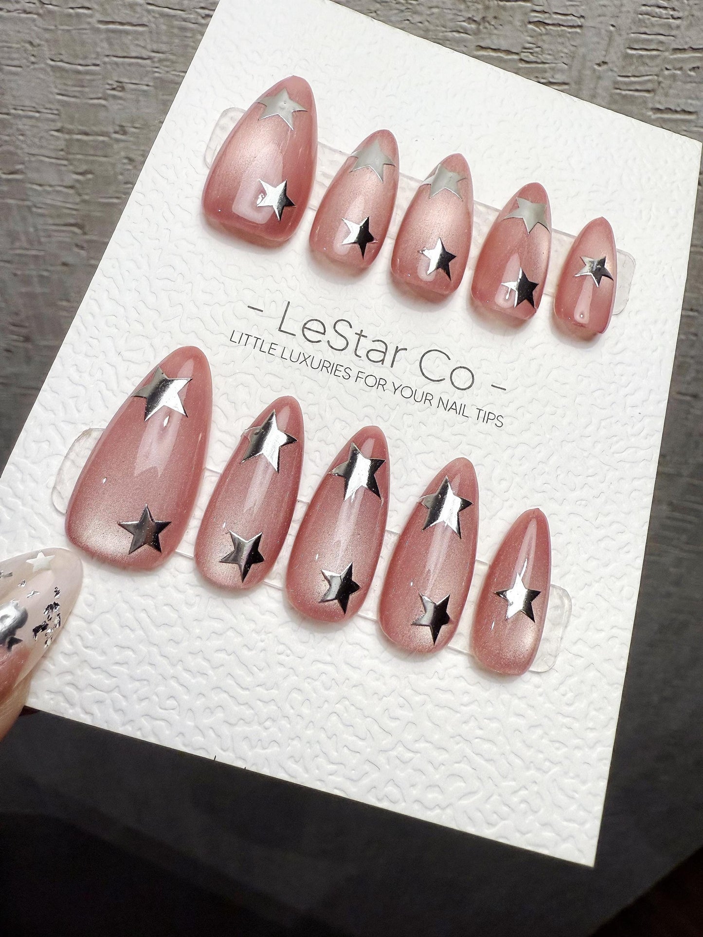 4for3 Timed Offer) Blush Star Struck Cat Eye | Handmade Press On Gel Acrylic Nails