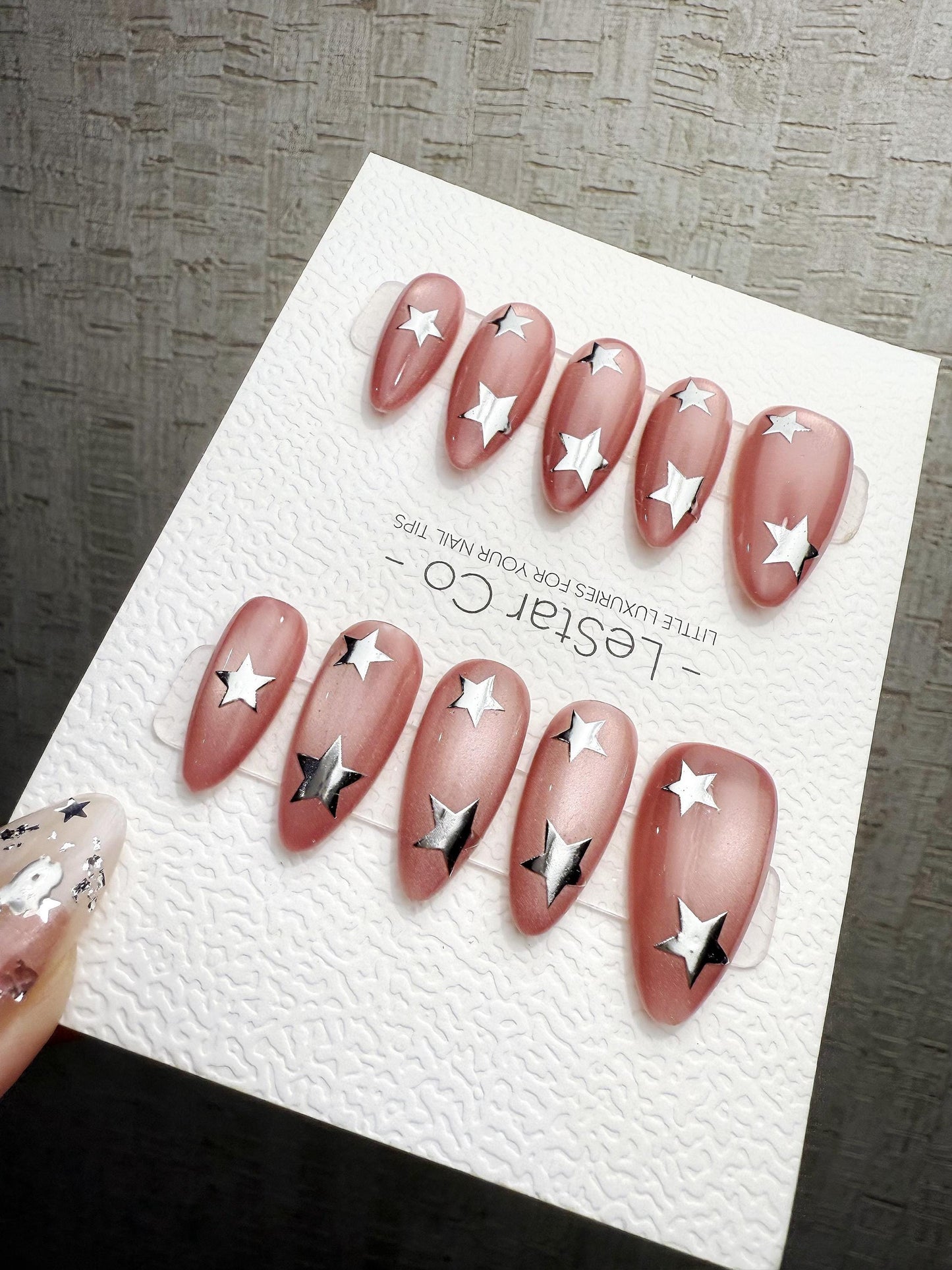 4for3 Timed Offer) Blush Star Struck Cat Eye | Handmade Press On Gel Acrylic Nails