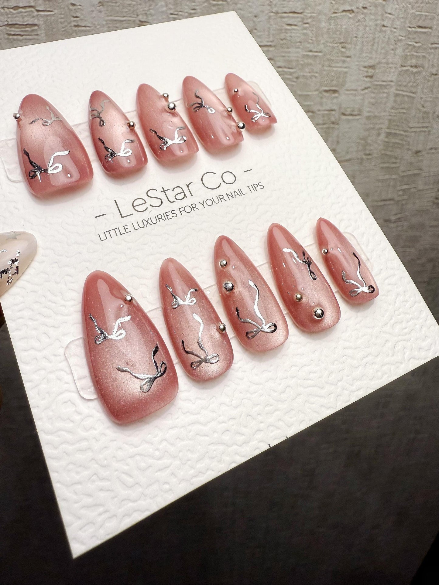 4for3 Timed Offer) Reusable Rosy Ribbon| Handmade Press On Gel Acrylic Nails