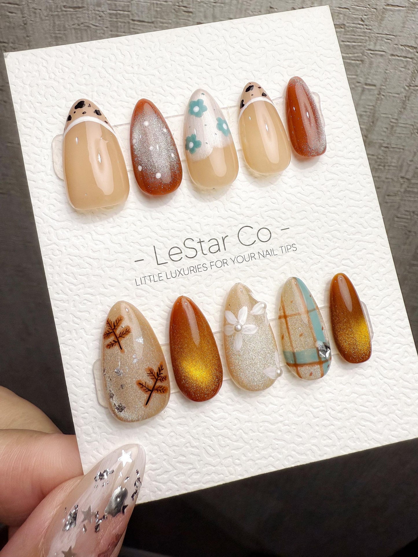 4for3 Timed Offer) Reusable Caramel Picnic Tale| Handmade Press On Gel Acrylic Nails