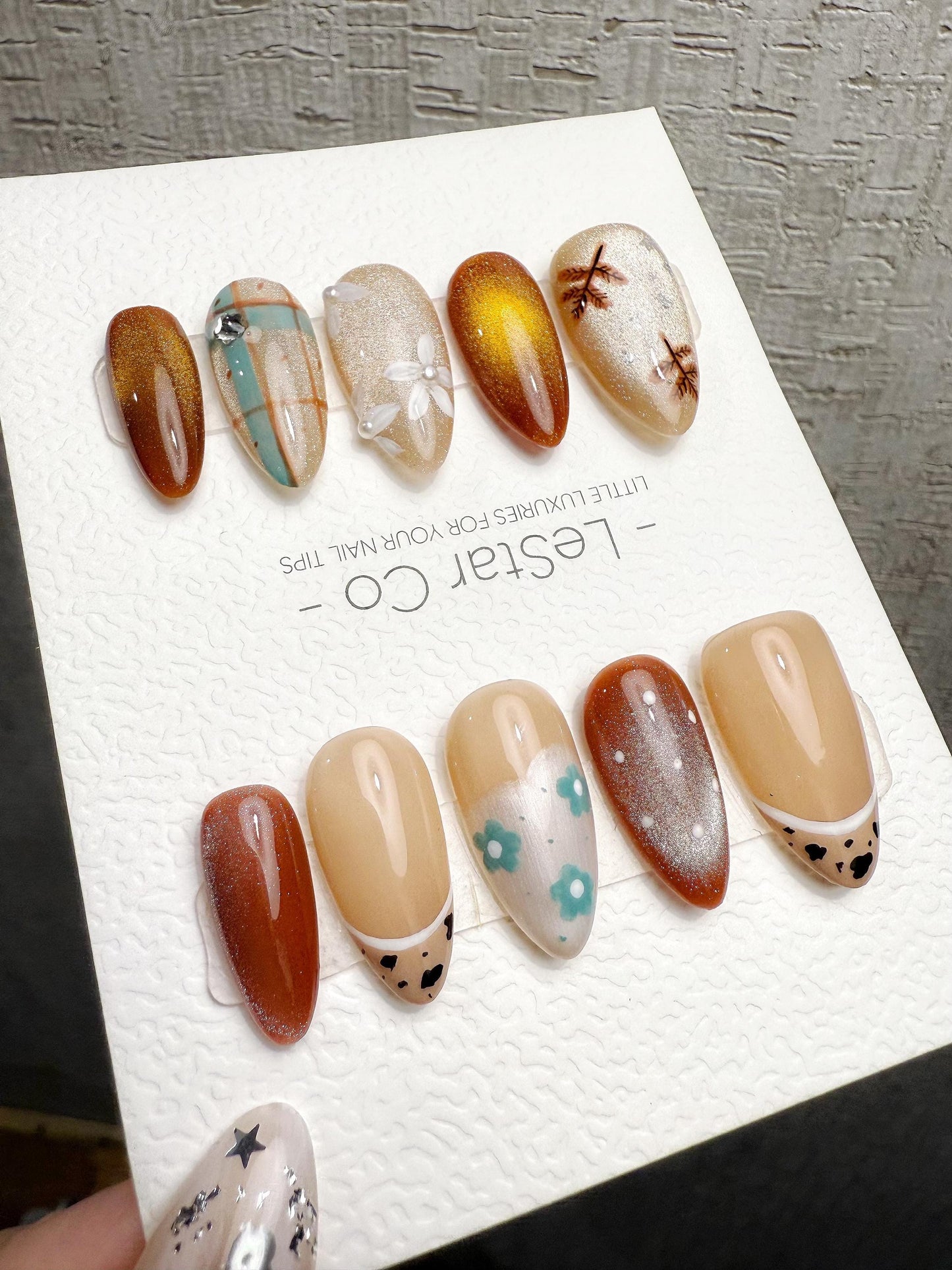 4for3 Timed Offer) Reusable Caramel Picnic Tale| Handmade Press On Gel Acrylic Nails