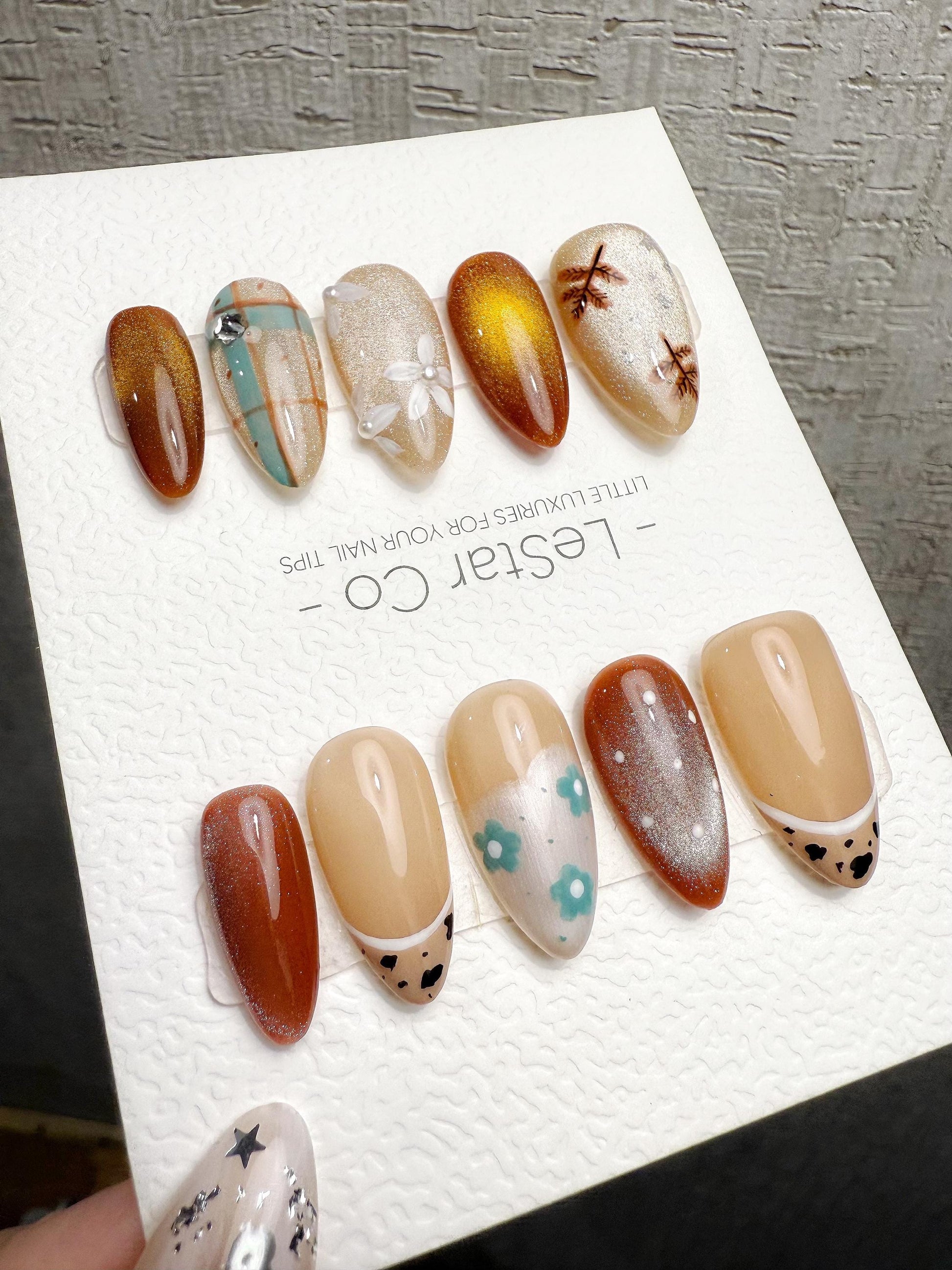 4for3 Timed Offer) Reusable Caramel Picnic Tale| Handmade Press On Gel Acrylic Nails