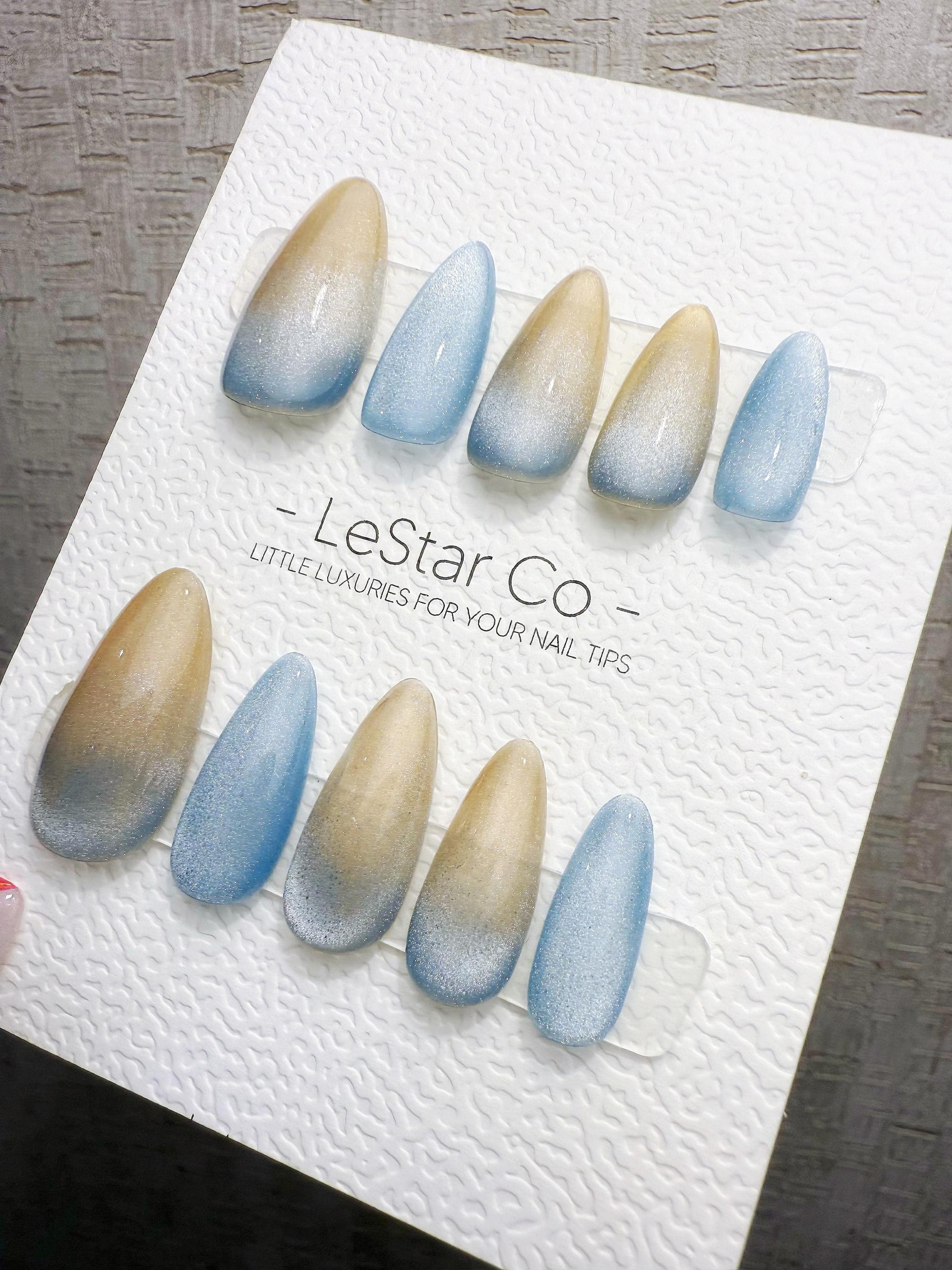 4for3 Timed Offer) Reusable Sandy Blue Horizon | Handmade Press On Gel Acrylic Nails