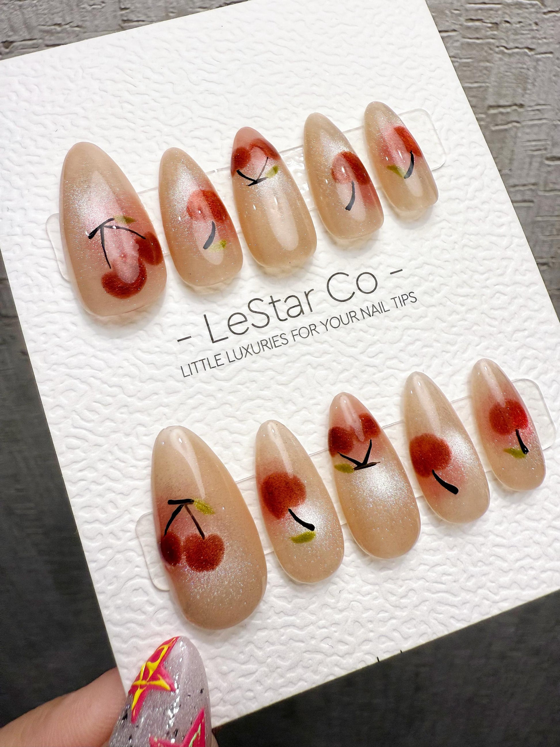 4for3 Timed Offer) Reusable Blushing Cherry Sparkle | Handmade Press On Gel Acrylic Nails