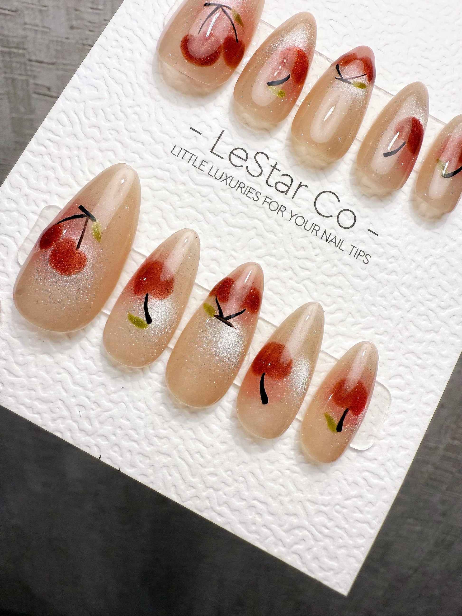 4for3 Timed Offer) Reusable Blushing Cherry Sparkle | Handmade Press On Gel Acrylic Nails