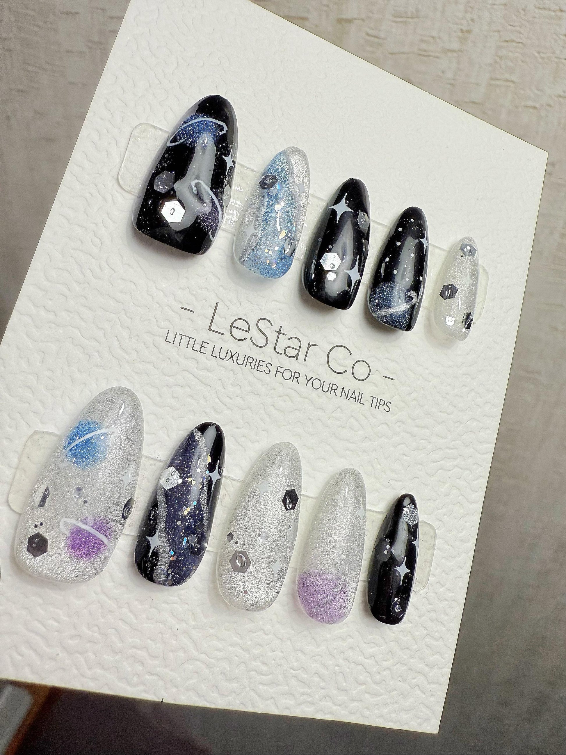 4for3 Timed Offer)Reusable Nebula Nights Cat Eye Effect| Premium Handmade Press on Nails Gel | Fake Nails | Cute Pressons Gel Nail MC1068