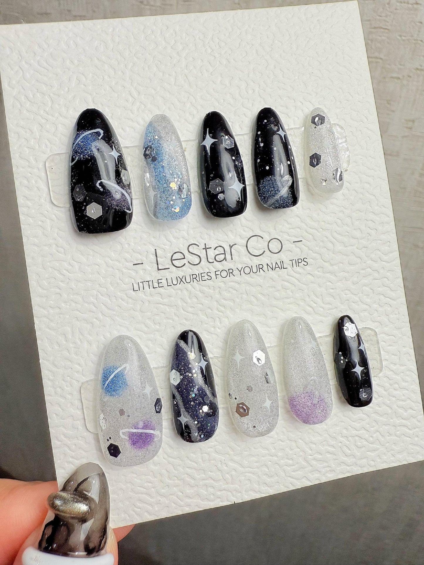 4for3 Timed Offer)Reusable Nebula Nights Cat Eye Effect| Premium Handmade Press on Nails Gel | Fake Nails | Cute Pressons Gel Nail MC1068
