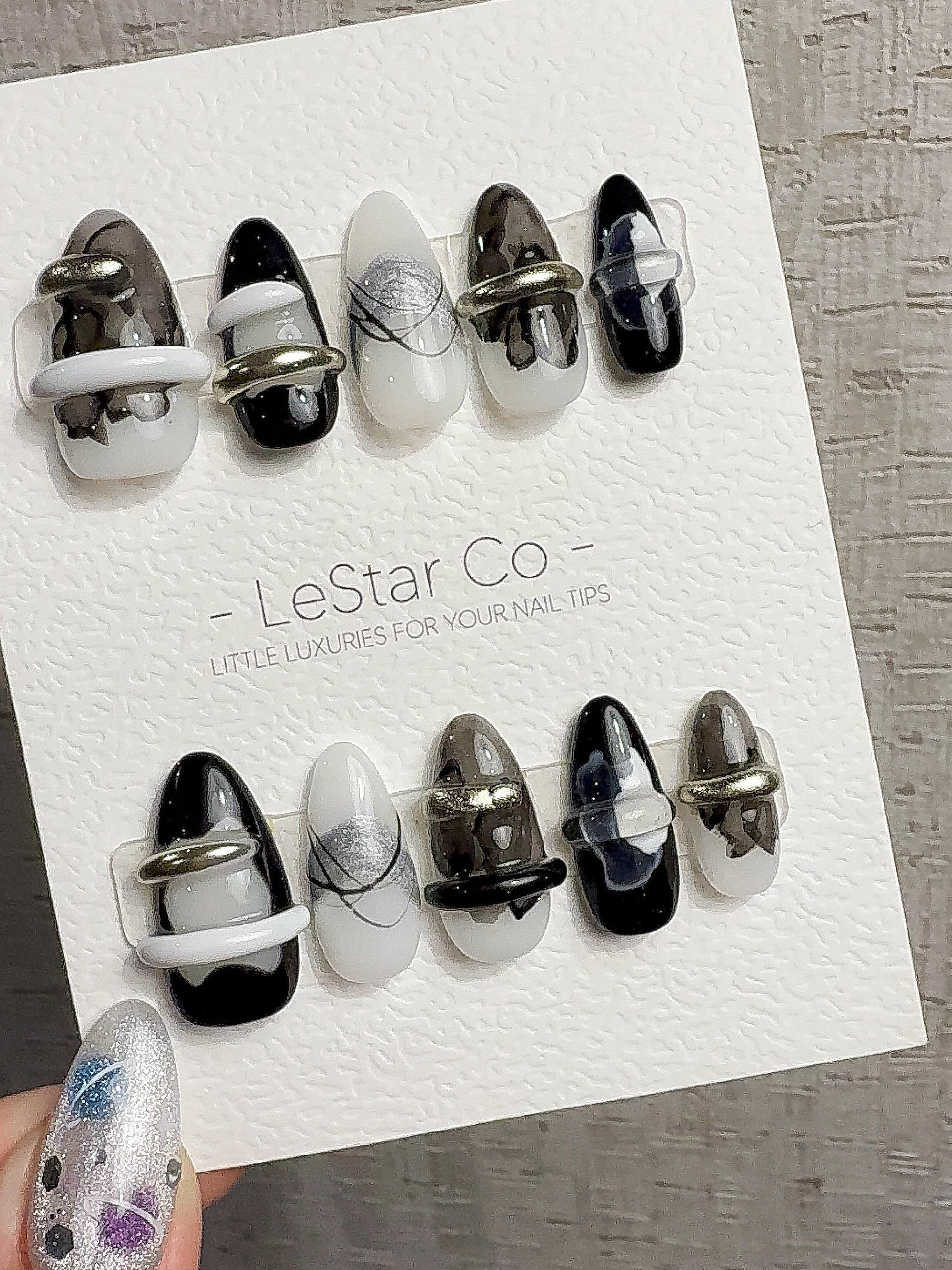 4for3 Timed Offer)Reusable Ink Dimension 3D Effect| Premium Handmade Press on Nails Gel | Fake Nails | Cute Pressons Gel Nail MC1070