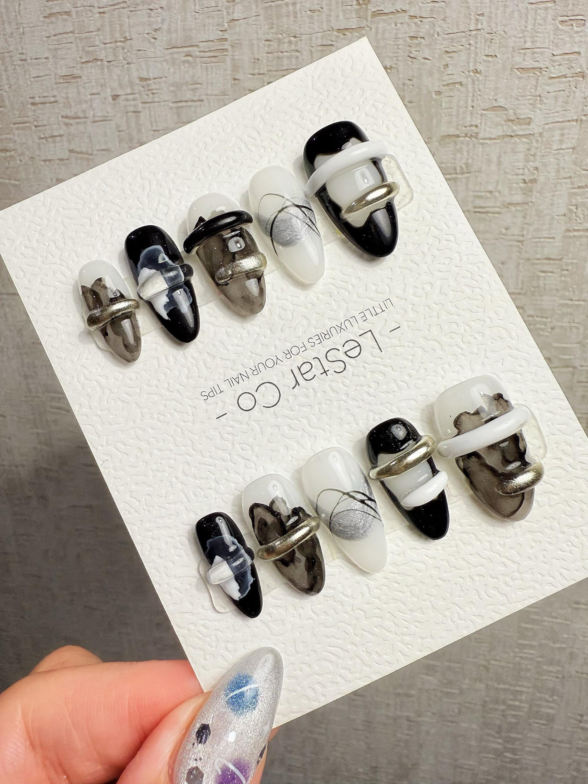 4for3 Timed Offer)Reusable Ink Dimension 3D Effect| Premium Handmade Press on Nails Gel | Fake Nails | Cute Pressons Gel Nail MC1070