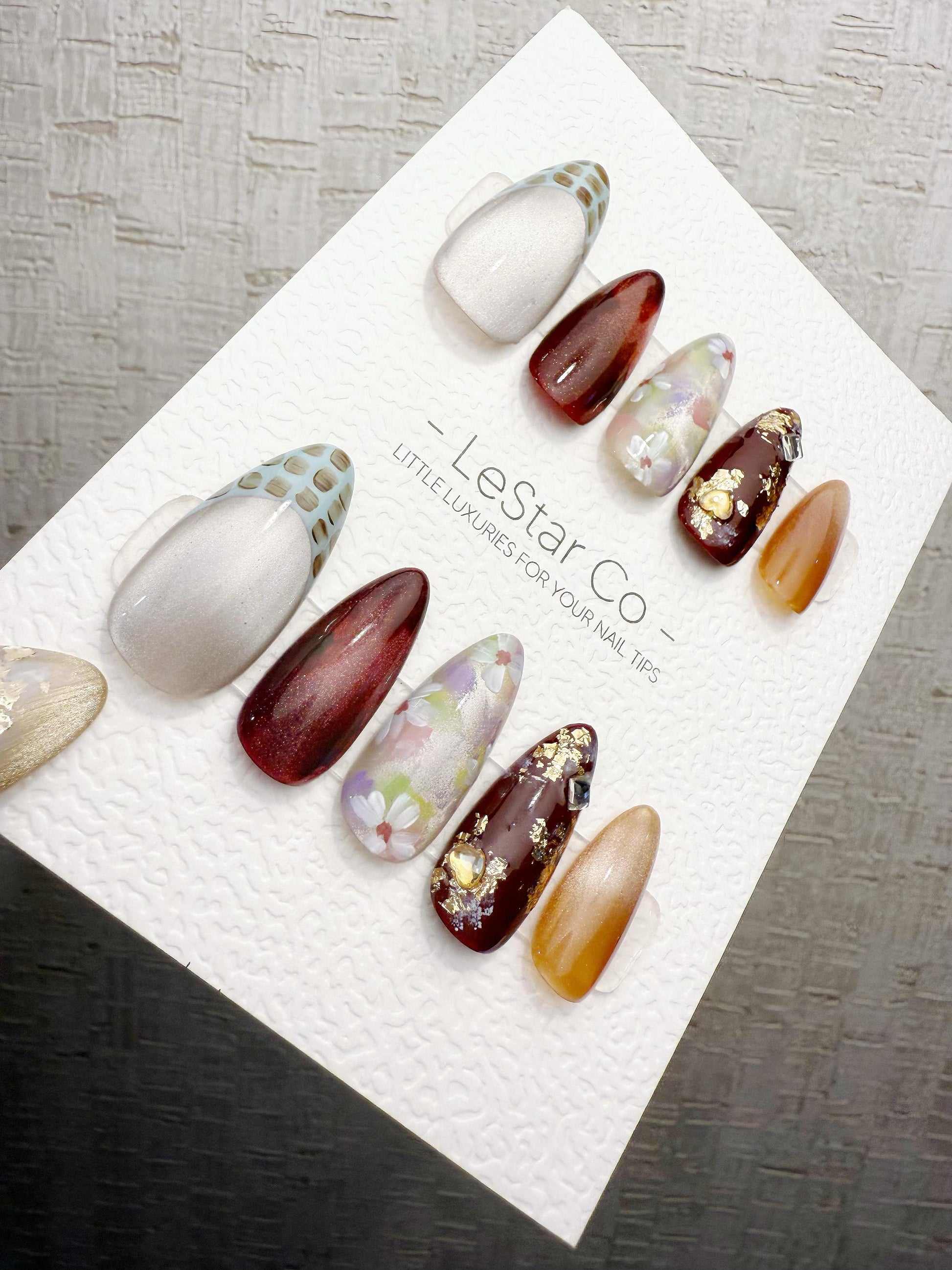 Reusable Maple Garden Latte | Handmade Press On Gel Acrylic Nails | 4for3 Timed Offer