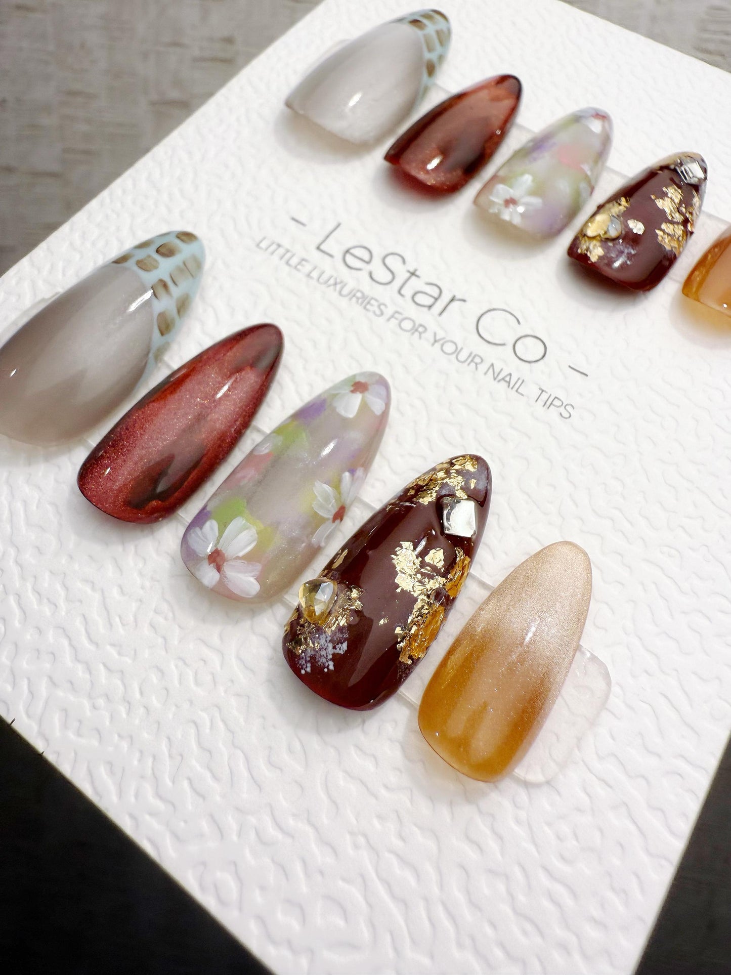 Reusable Maple Garden Latte | Handmade Press On Gel Acrylic Nails | 4for3 Timed Offer