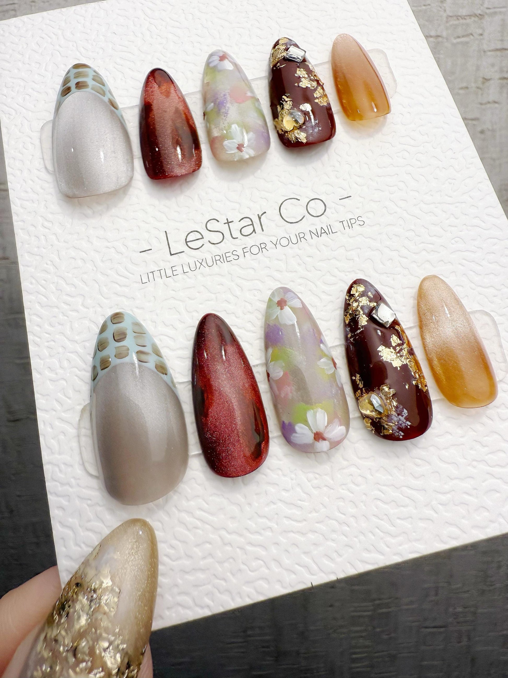 Reusable Maple Garden Latte | Handmade Press On Gel Acrylic Nails | 4for3 Timed Offer