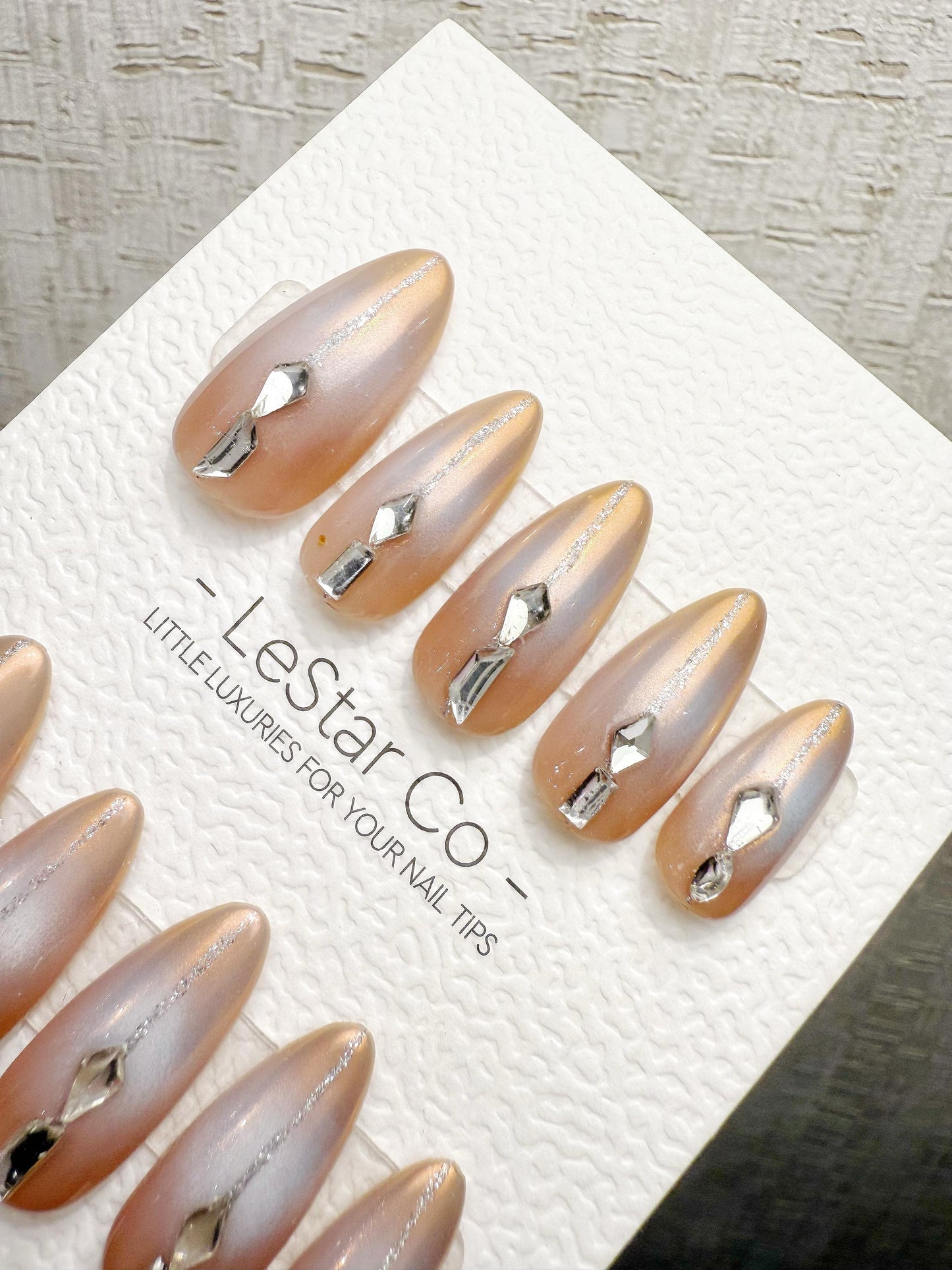 Reusable Champagne Crystal Lines | Handmade Press On Gel Acrylic Nails | 4for3 Timed Offer