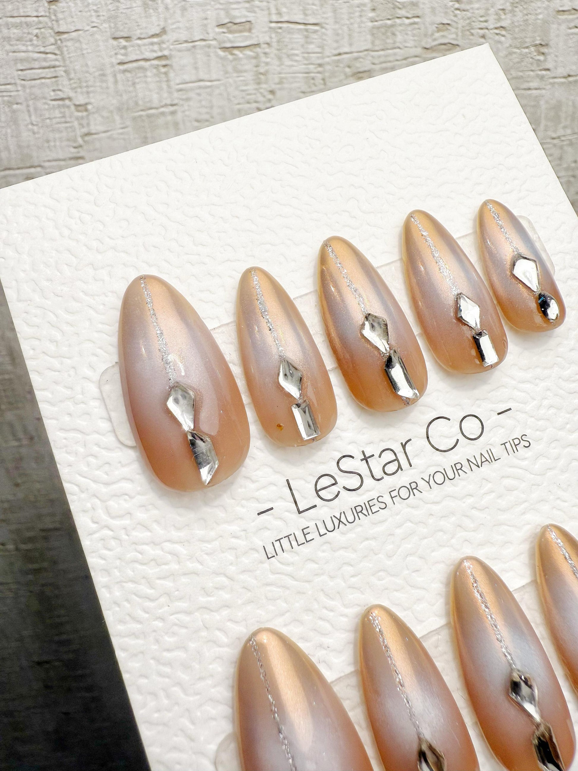 Reusable Champagne Crystal Lines | Handmade Press On Gel Acrylic Nails | 4for3 Timed Offer