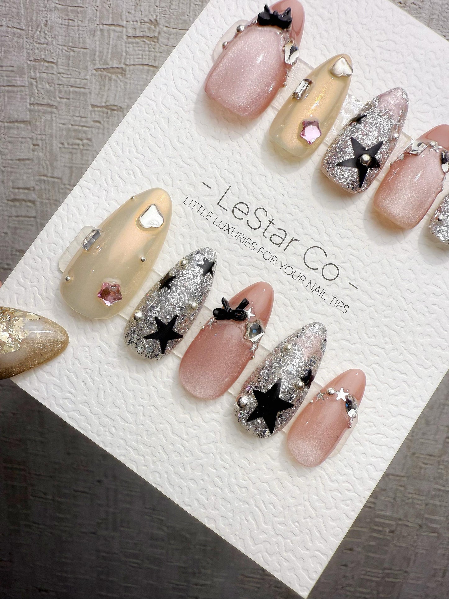 Reusable Galaxy Chic & Bows | Handmade Press On Gel Acrylic Nails | 4for3 Timed Offer