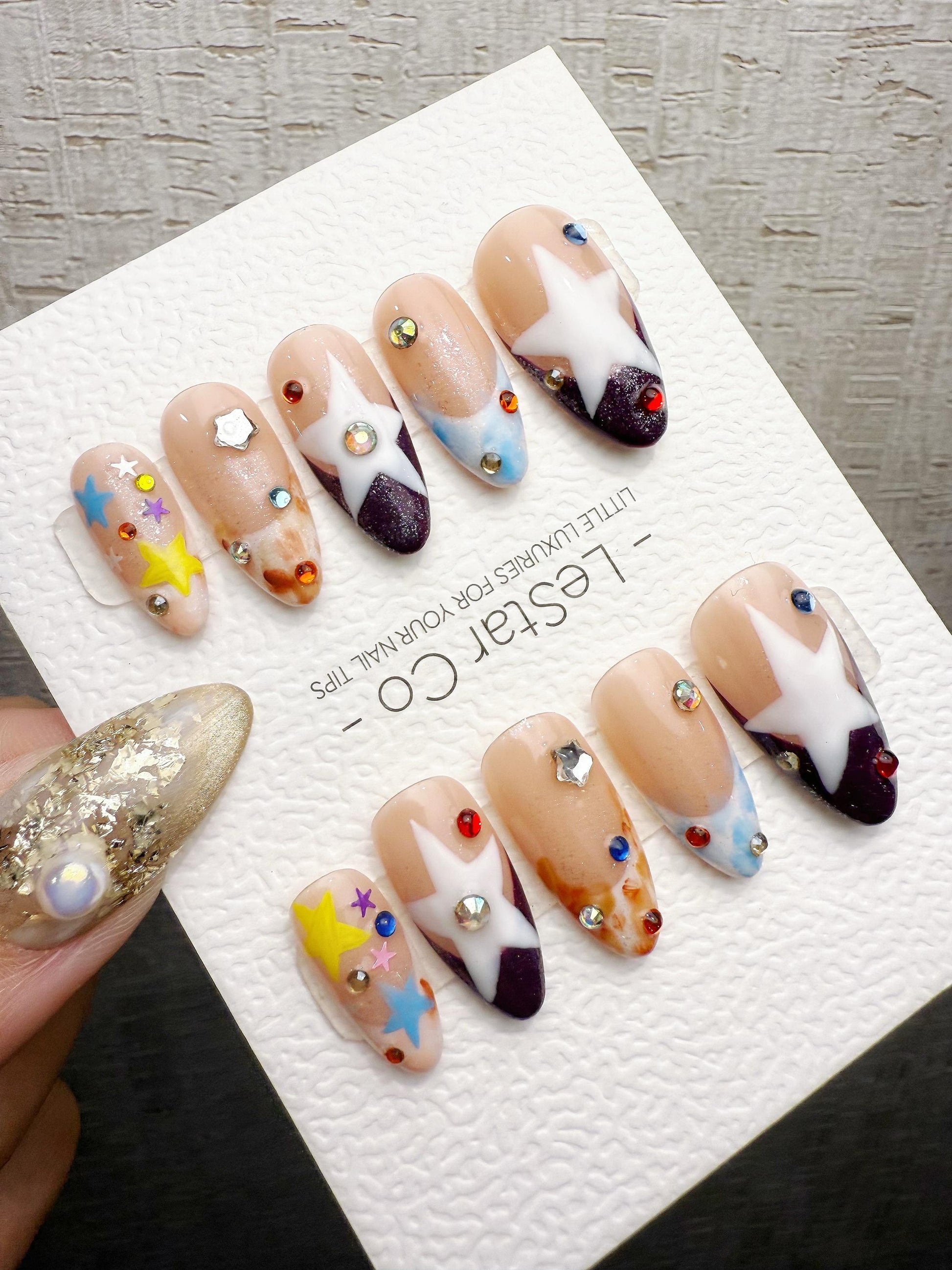 Reusable Y2K Star Parade | Handmade Press On Gel Acrylic Nails | 4for3 Timed Offer