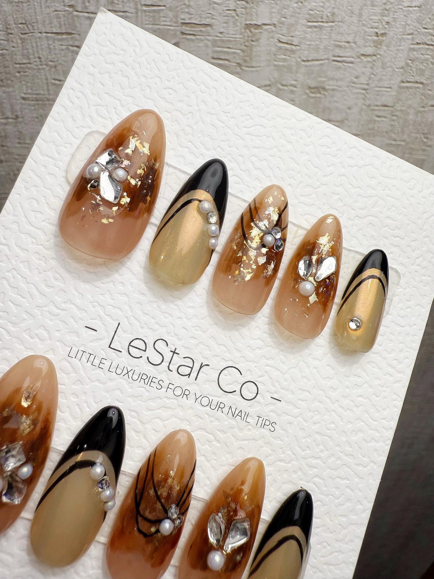 Reusable Caramel Noir Luxe | Handmade Press On Gel Acrylic Nails | 4for3 Timed Offer