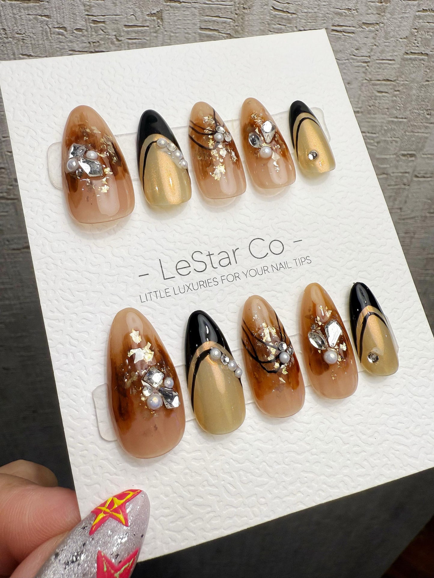 Reusable Caramel Noir Luxe | Handmade Press On Gel Acrylic Nails | 4for3 Timed Offer