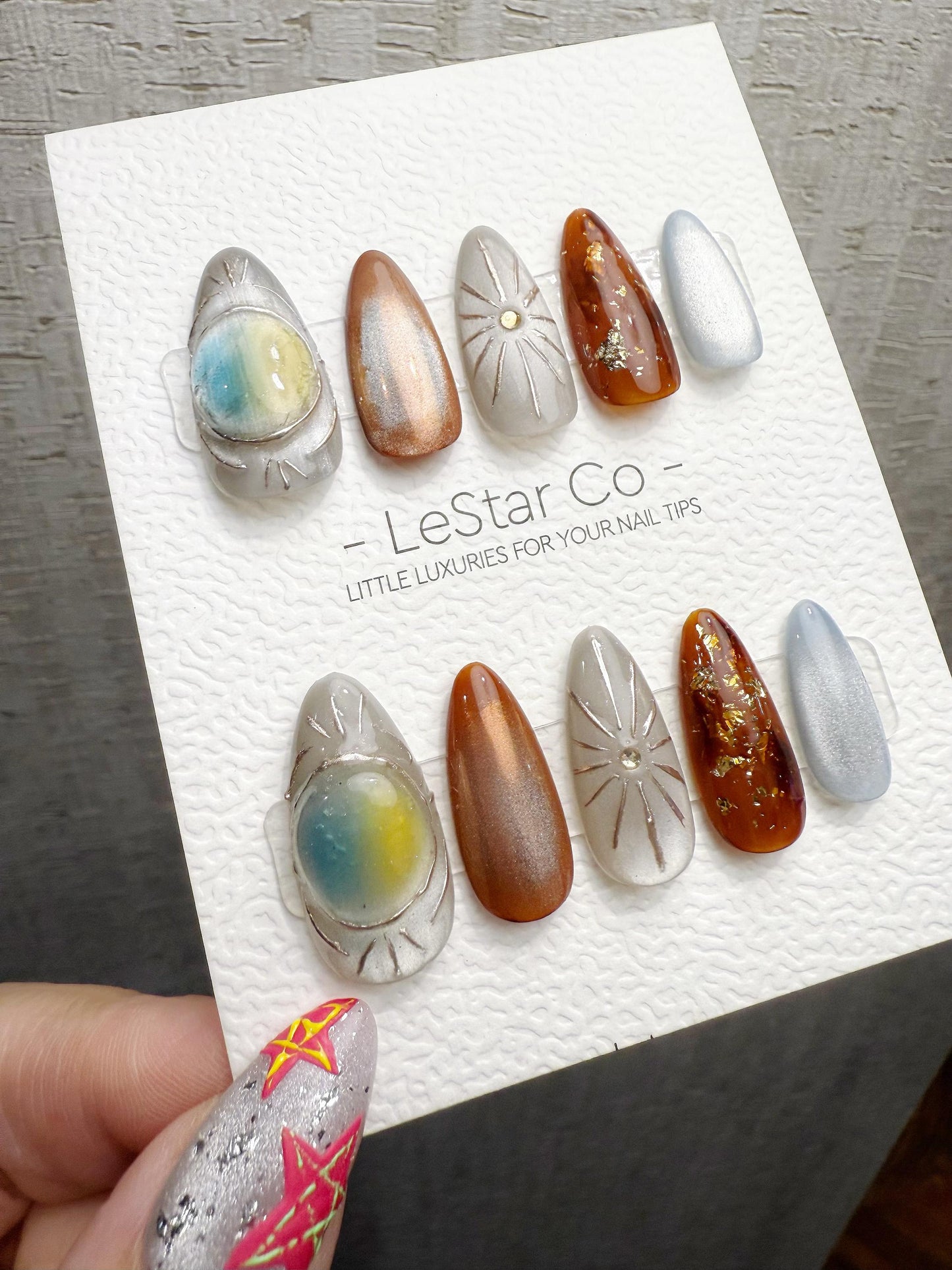 Reusable Stardust Aurora Gem | Handmade Press On Gel Acrylic Nails | 4for3 Timed Offer