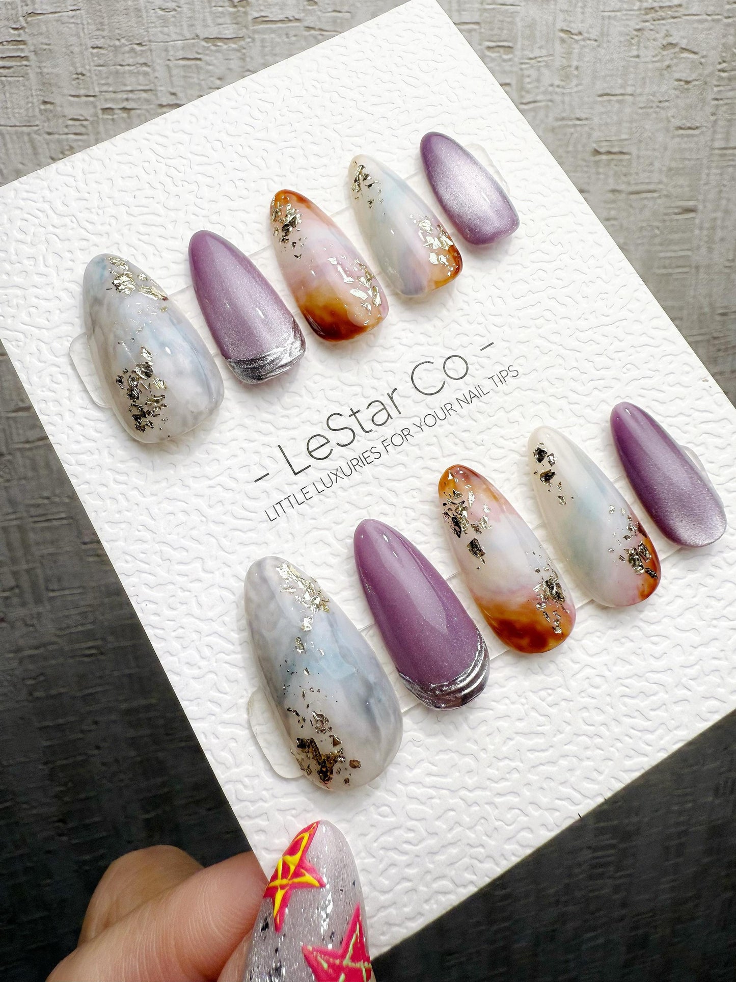 Reusable Lavender Marble Mist | Handmade Press On Gel Acrylic Nails | 4for3 Timed Offer