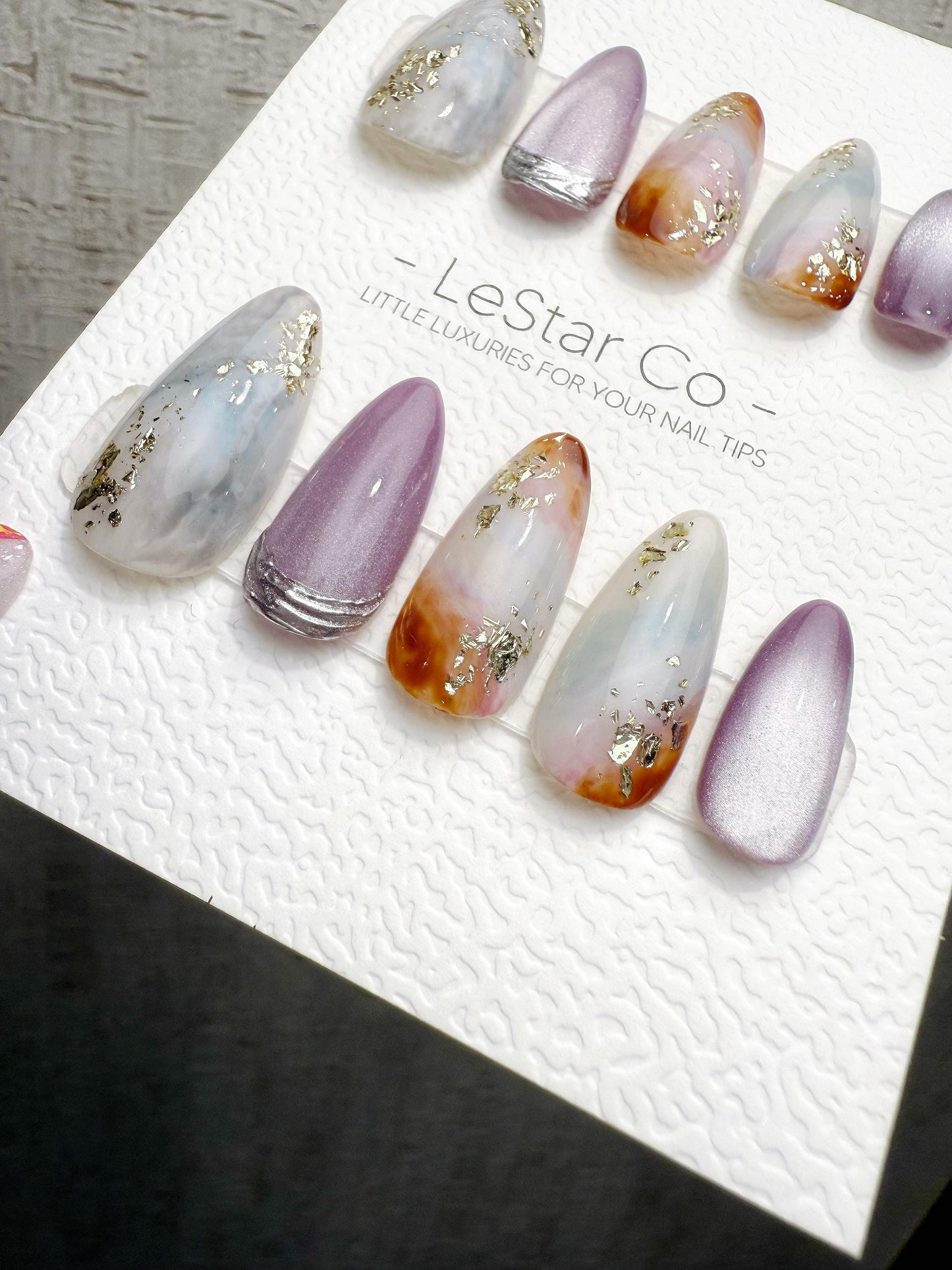 Reusable Lavender Marble Mist | Handmade Press On Gel Acrylic Nails | 4for3 Timed Offer