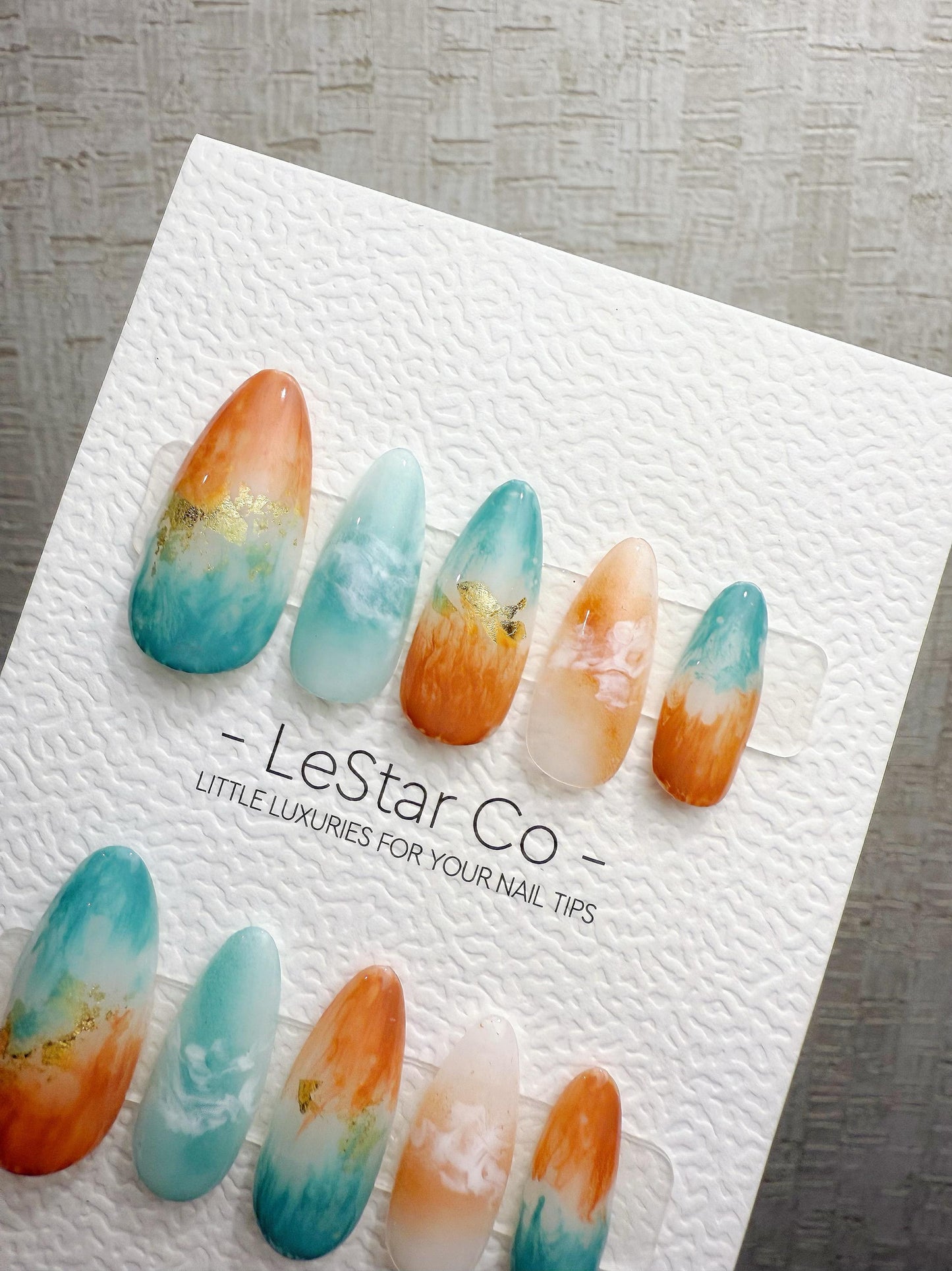 Reusable Sunset Reef Waves | Handmade Press On Gel Acrylic Nails | 4for3 Timed Offer