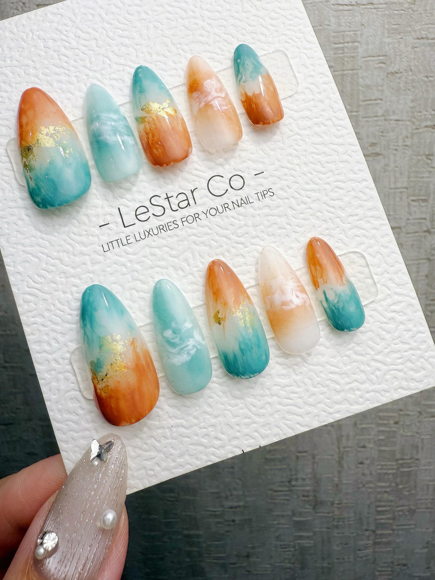 Reusable Sunset Reef Waves | Handmade Press On Gel Acrylic Nails | 4for3 Timed Offer