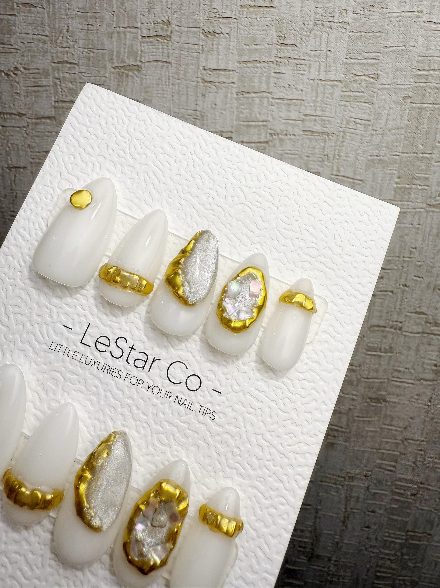 Reusable White Alabaster Luxe | Handmade Press On Gel Acrylic Nails | 4for3 Timed Offer