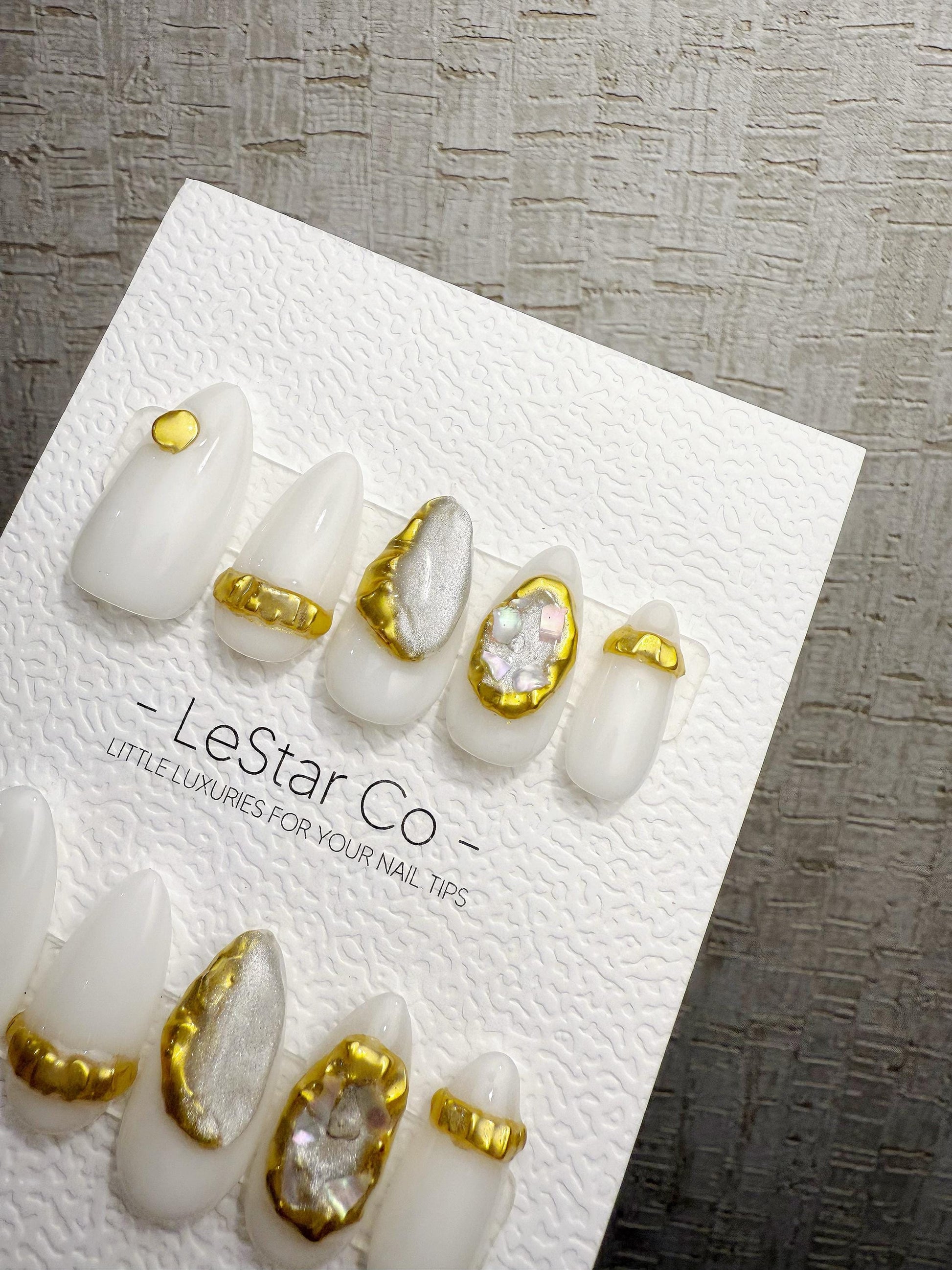 Reusable White Alabaster Luxe | Handmade Press On Gel Acrylic Nails | 4for3 Timed Offer