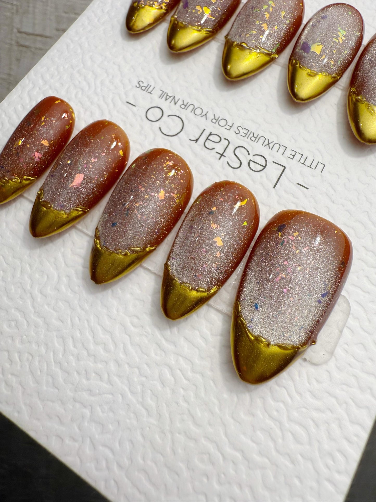 Reusable Golden Velvet Twilight Cat Eye | Handmade Press On Gel Nails | 4for3 Timed Offer