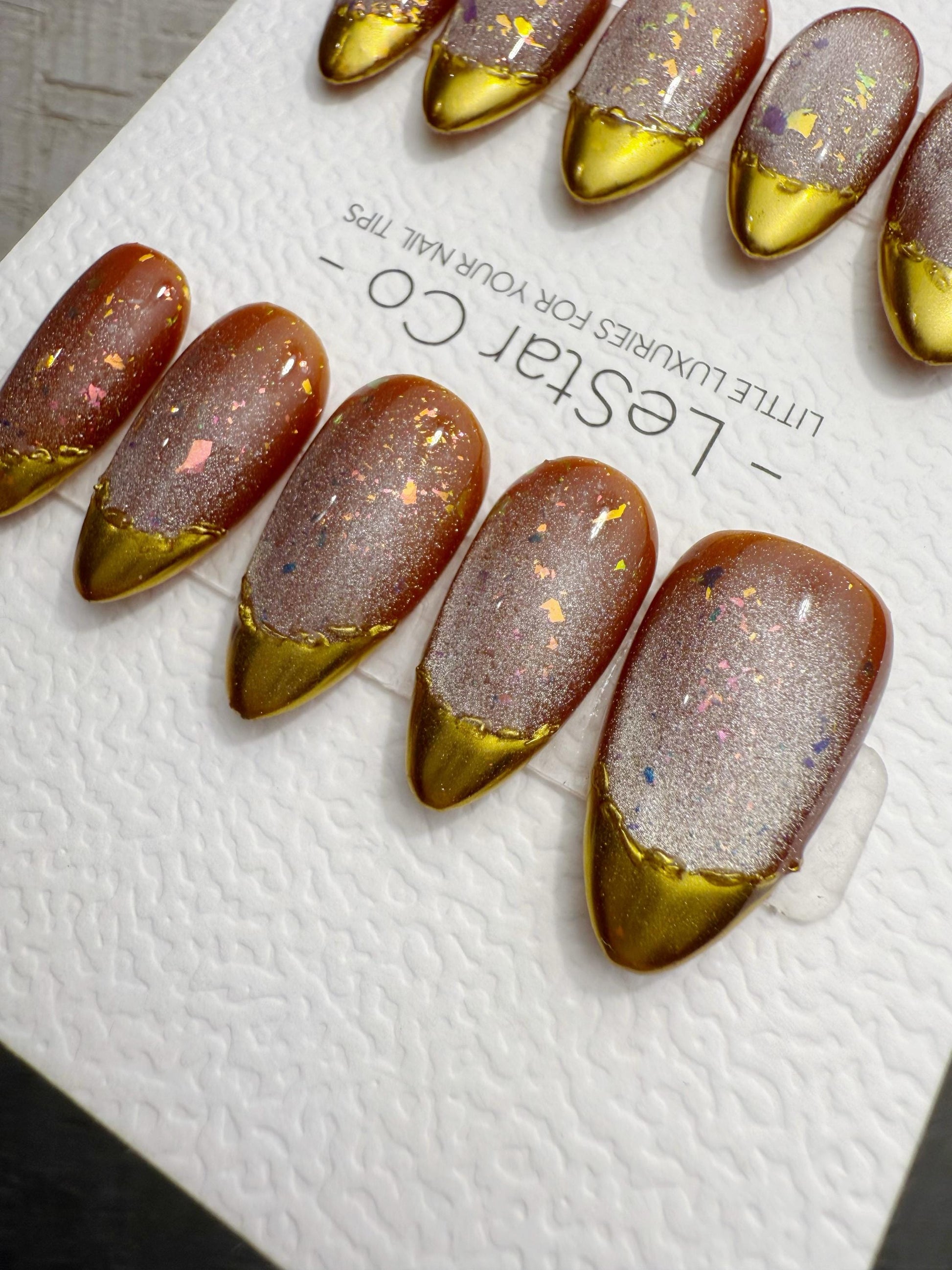 Reusable Golden Velvet Twilight Cat Eye | Handmade Press On Gel Nails | 4for3 Timed Offer
