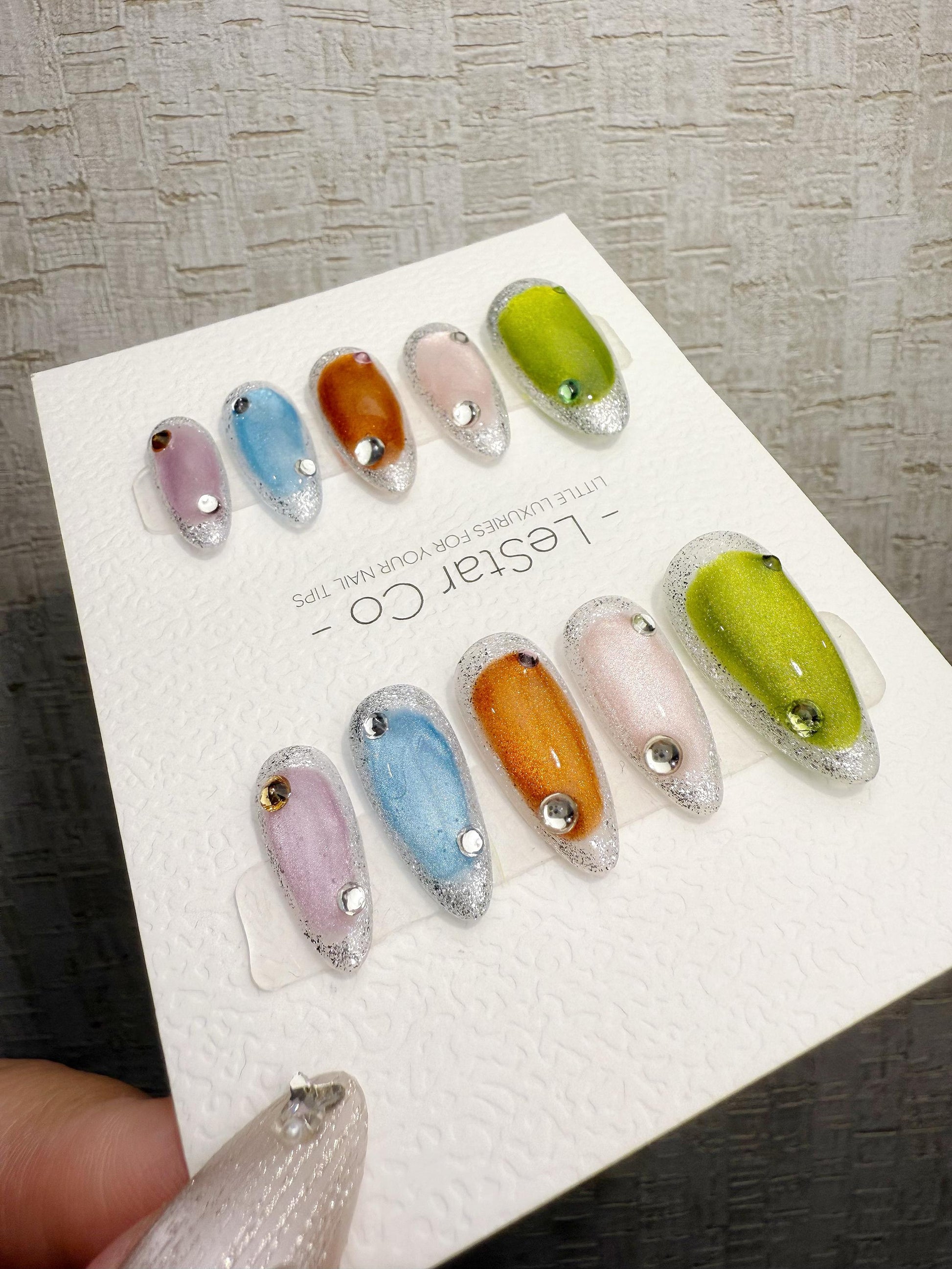 Reusable Candy Pop Colorful Cat Eye | Handmade Press On Gel Nails | 4for3 Timed Offer