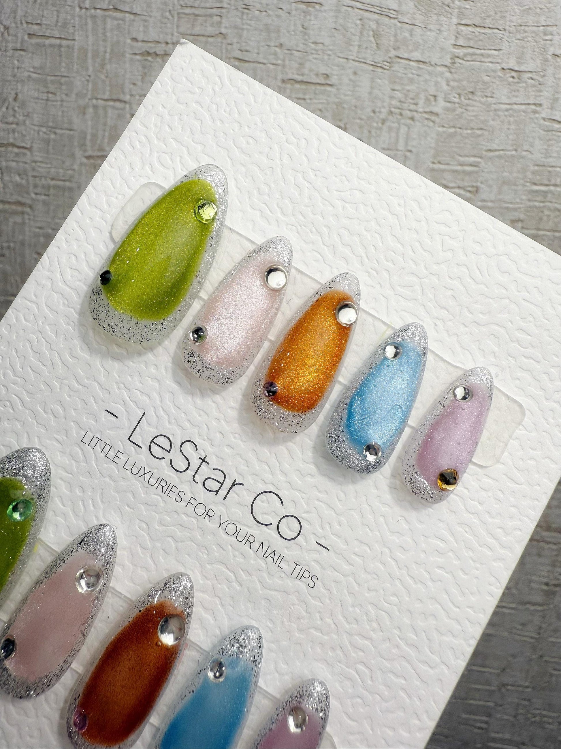 Reusable Candy Pop Colorful Cat Eye | Handmade Press On Gel Nails | 4for3 Timed Offer