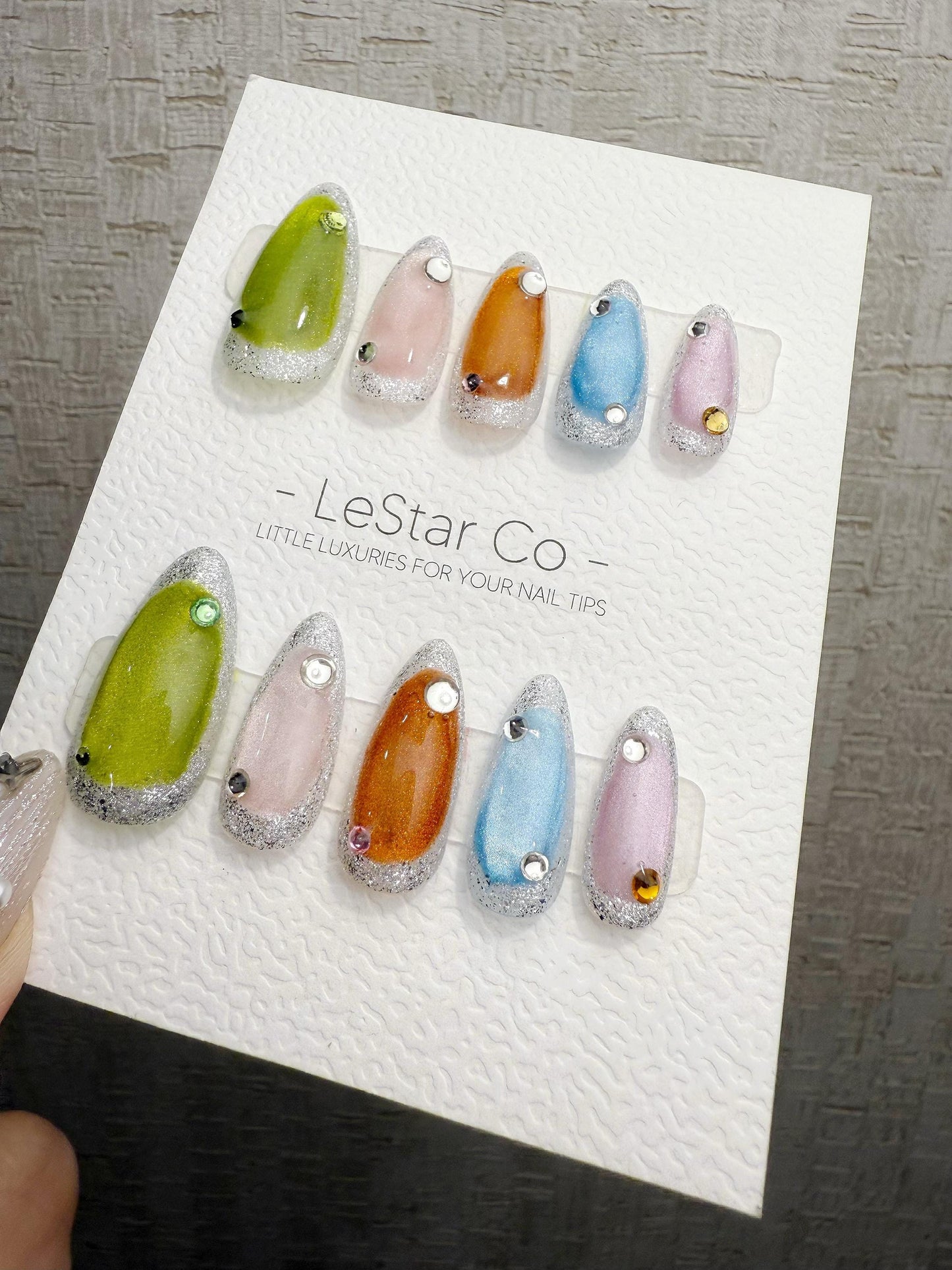 Reusable Candy Pop Colorful Cat Eye | Handmade Press On Gel Nails | 4for3 Timed Offer