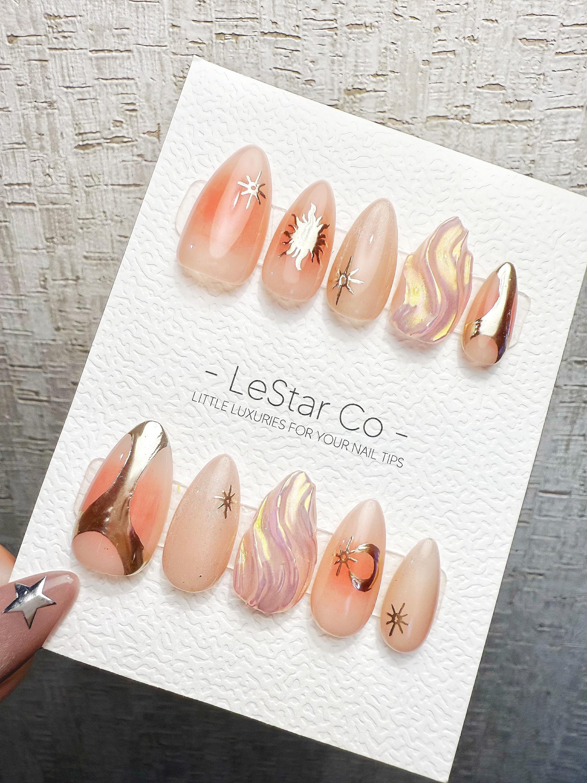 4for3 Timed Offer)Reusable Solar Whisper 3D Effect| Premium Handmade Press on Nails Gel | Fake Nails | Cute Pressons Gel Nail MC1072