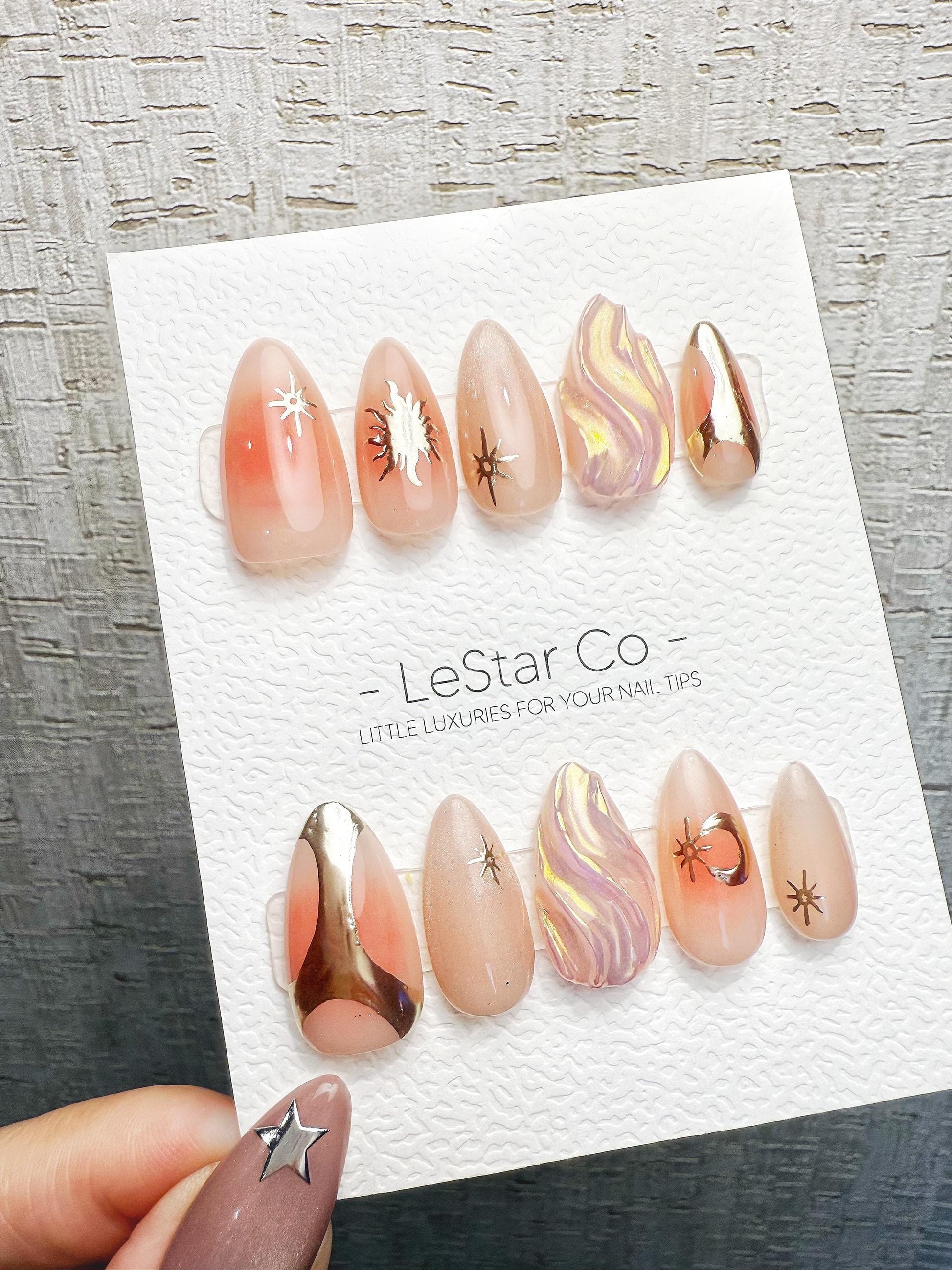 4for3 Timed Offer)Reusable Solar Whisper 3D Effect| Premium Handmade Press on Nails Gel | Fake Nails | Cute Pressons Gel Nail MC1072