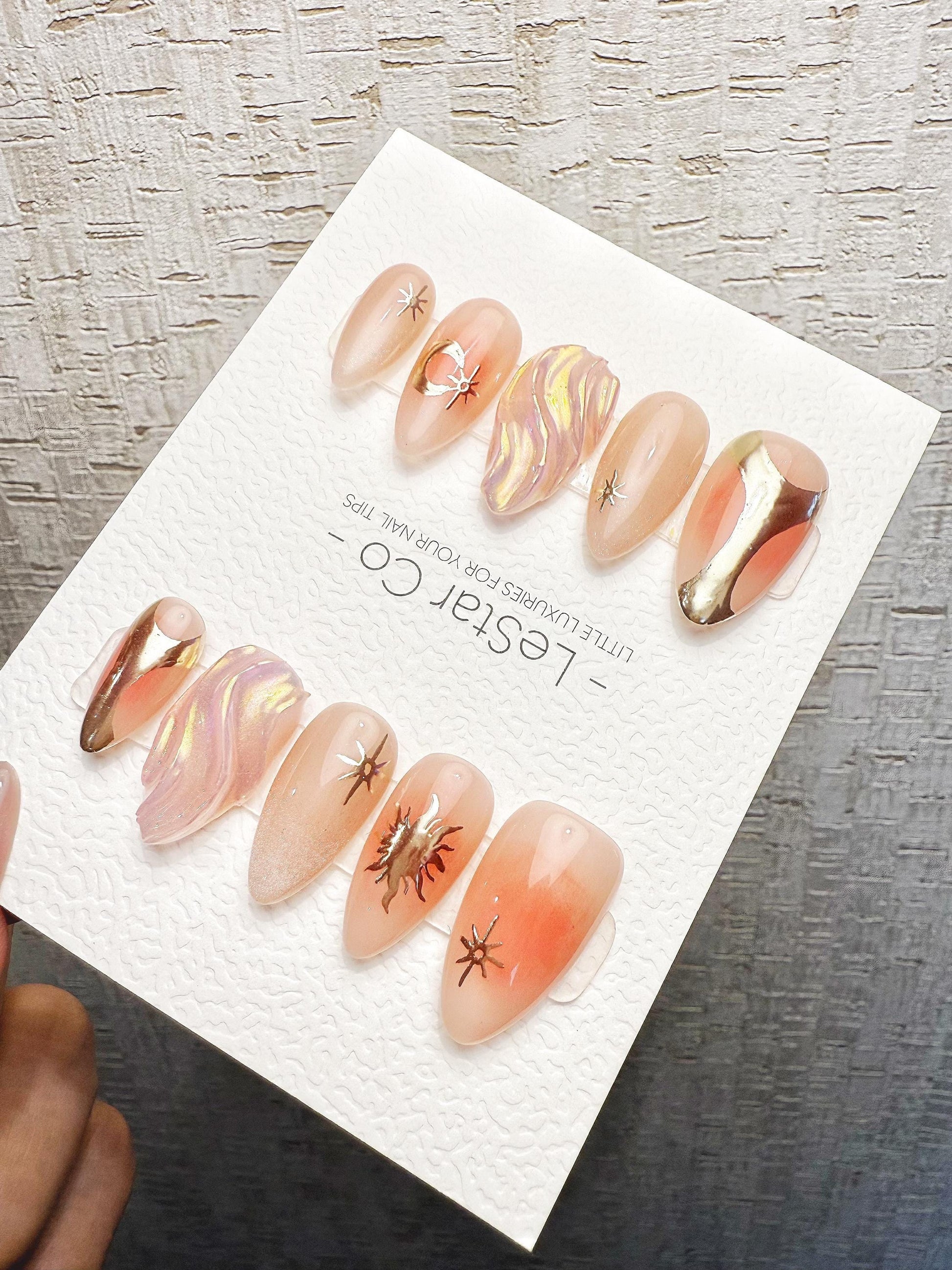 4for3 Timed Offer)Reusable Solar Whisper 3D Effect| Premium Handmade Press on Nails Gel | Fake Nails | Cute Pressons Gel Nail MC1072