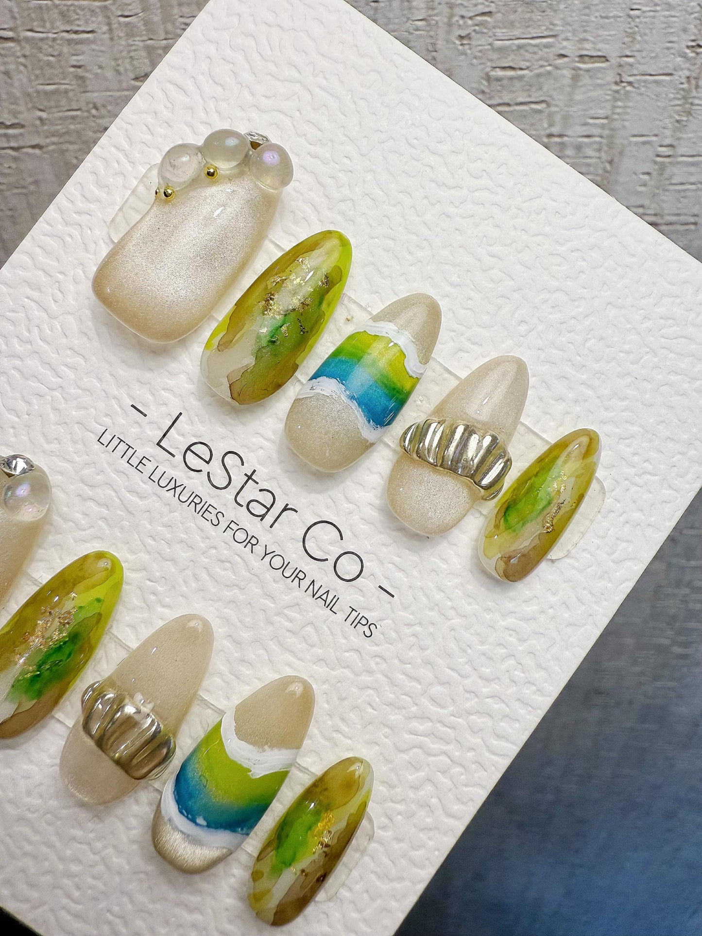 4for3 Timed Offer)Reusable Azure Creek 3D Effect| Premium Handmade Press on Nails Gel | Fake Nails | Cute Pressons Gel Nail MC1073