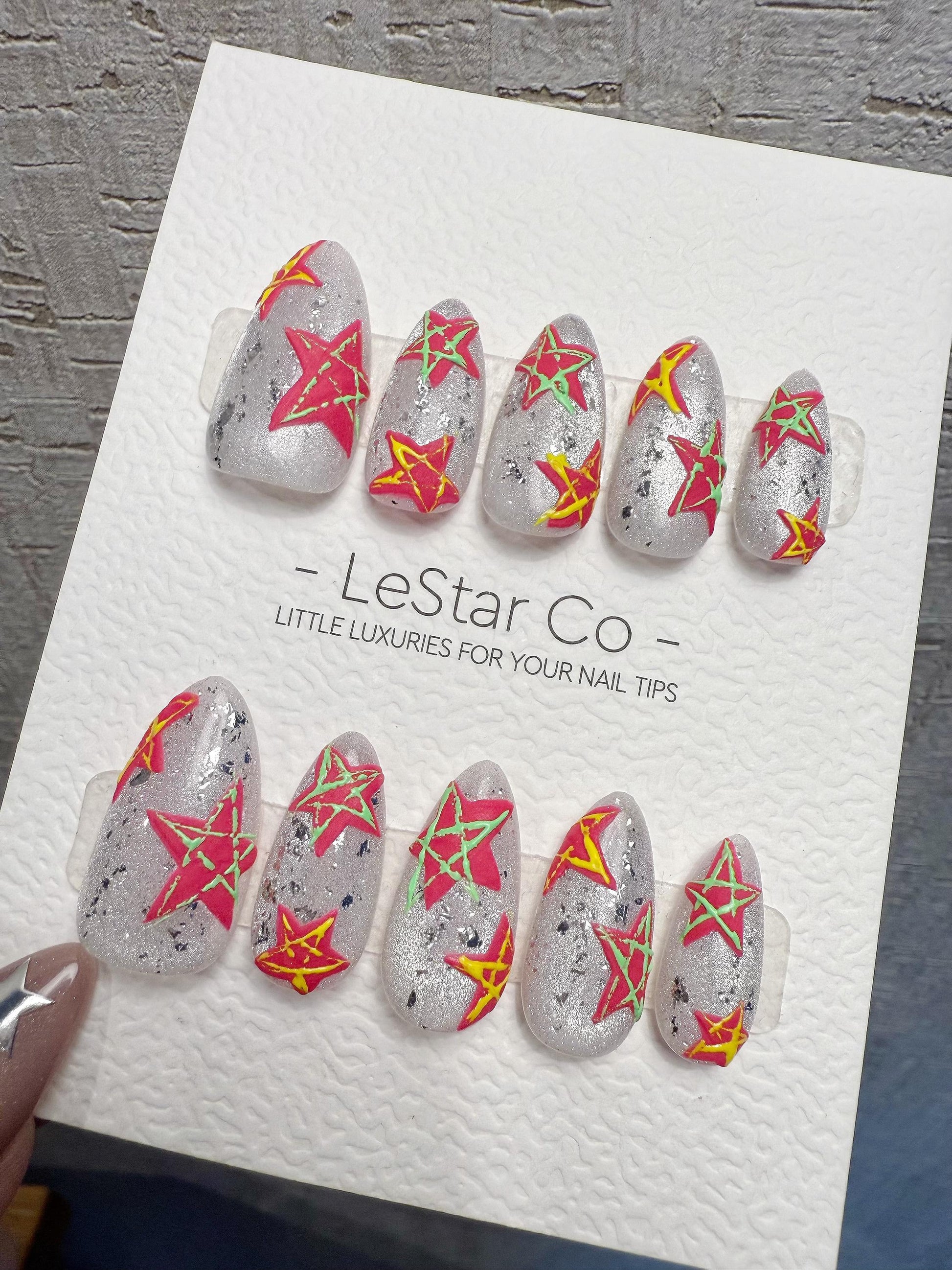 4for3 Timed Offer)Reusable Solar Whisper 3D Effect| Premium Handmade Press on Nails Gel | Fake Nails | Cute Pressons Gel Nail ML1075