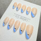 Reusable Nordic Breeze Blue French Tip| Premium Handmade Press on Nails Gel | Fake Nails | Cute Pressons Gel Nail ML1078