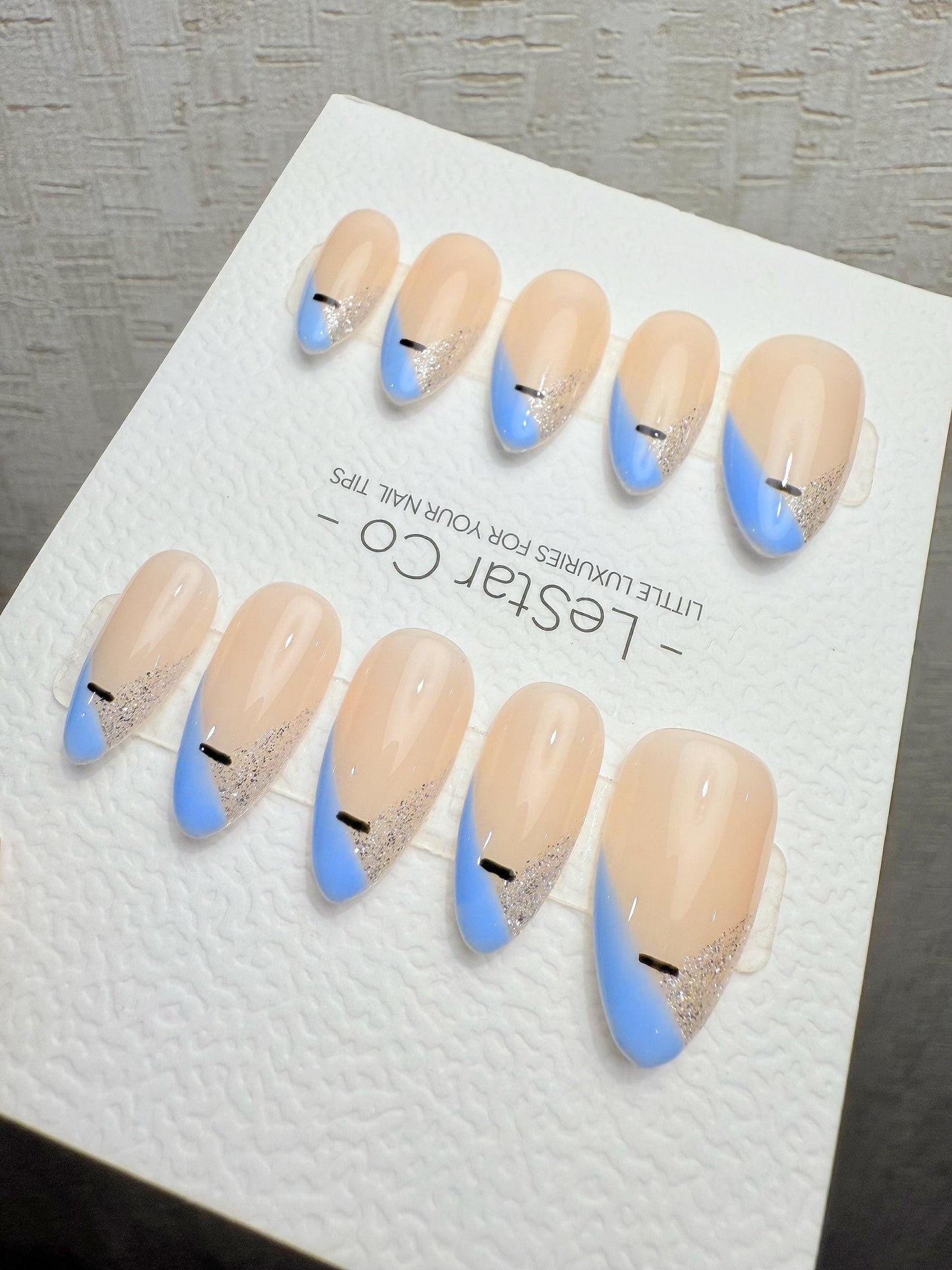 Reusable Nordic Breeze Blue French Tip| Premium Handmade Press on Nails Gel | Fake Nails | Cute Pressons Gel Nail ML1078