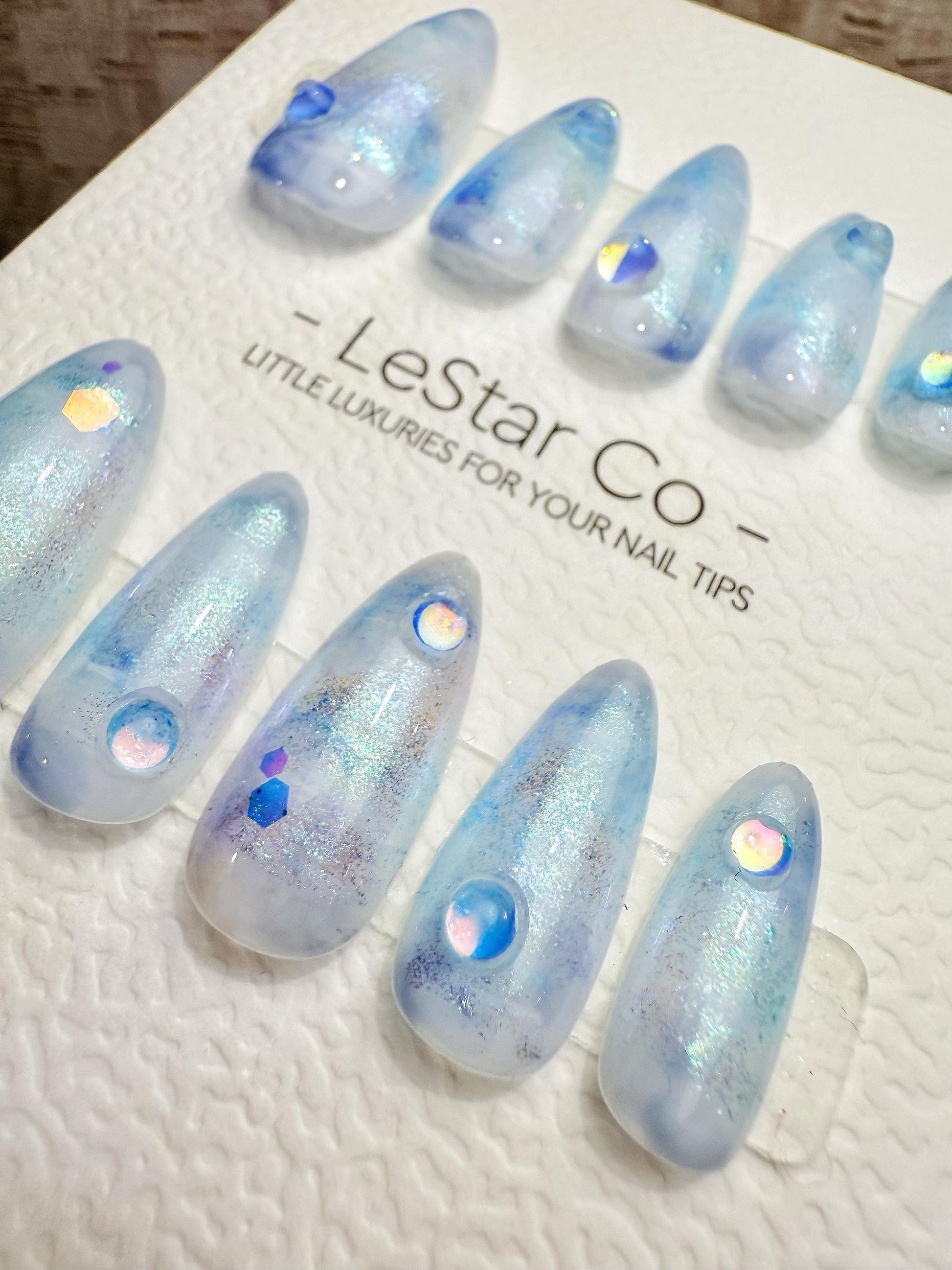 Reusable Frozen Dewdrop| Premium Handmade Press on Nails Gel | Fake Nails | Cute Pressons Gel Nail QN1079