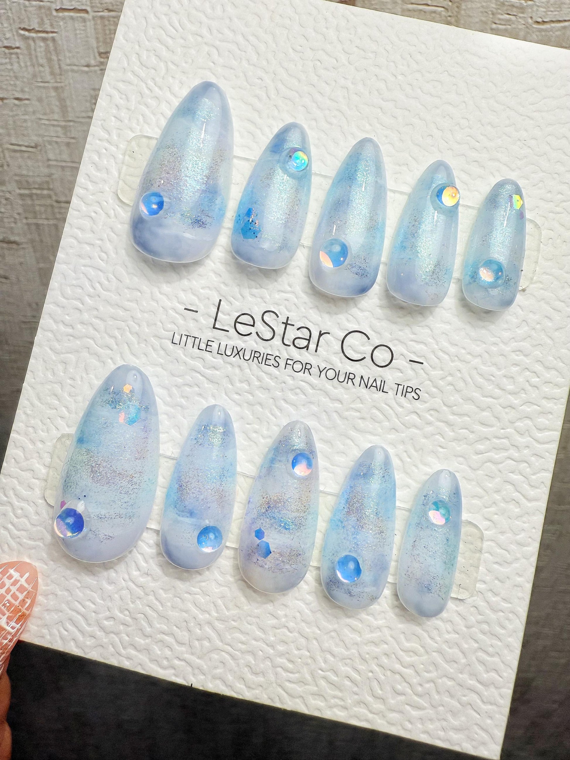Reusable Frozen Dewdrop| Premium Handmade Press on Nails Gel | Fake Nails | Cute Pressons Gel Nail QN1079