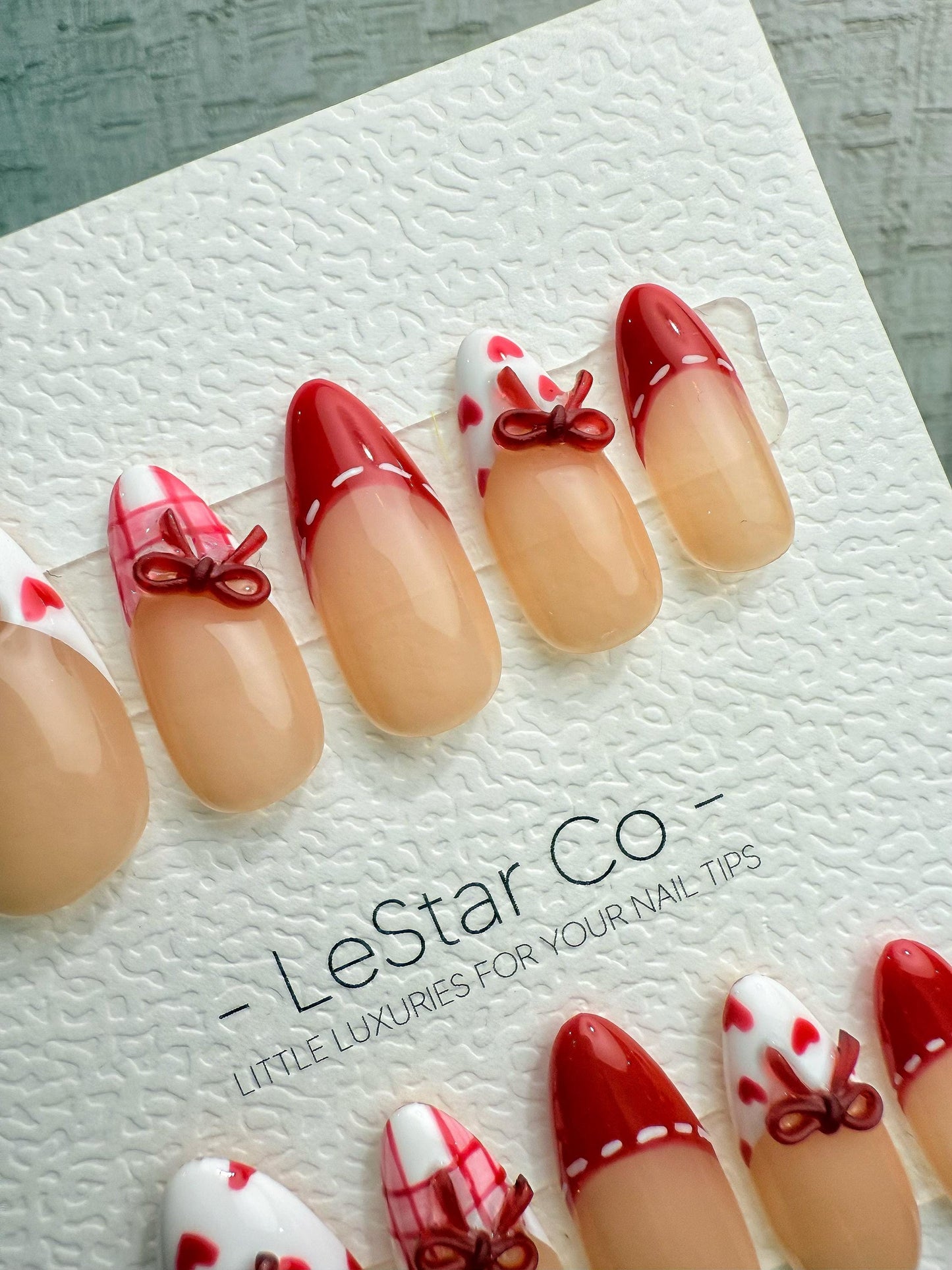 Reusable Valentine Bow French Tip | Handmade Press On Gel Acrylic Nails | 4for3 Timed Offer