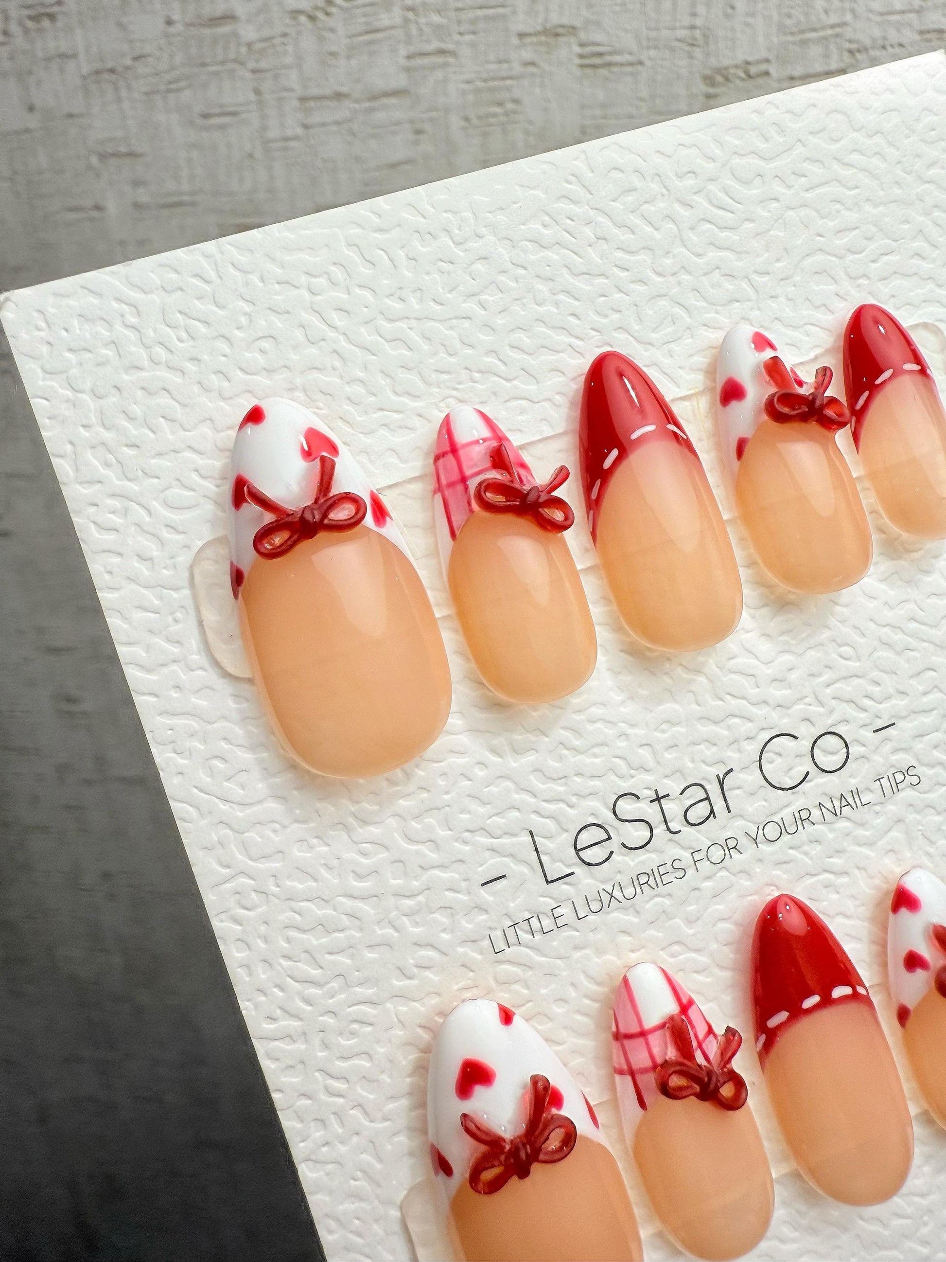 Reusable Valentine Bow French Tip | Handmade Press On Gel Acrylic Nails | 4for3 Timed Offer