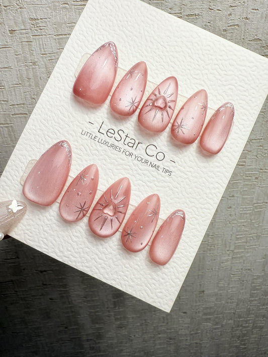 Reusable Starlit Heartbeat Cat Eye | Handmade Press On Gel Nails | 4for3 Timed Offer