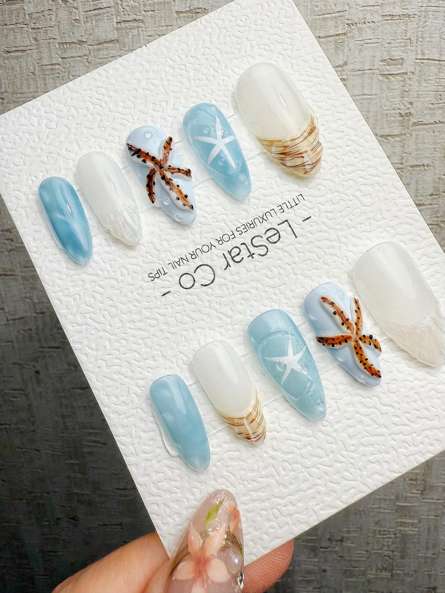 4for3 Timed Offer)Reusable Ocean Breeze Dream Cat Eye Effect | Premium Handmade Press on Nails Gel | Fake Nails | Pressons Gel Nail TMR1090